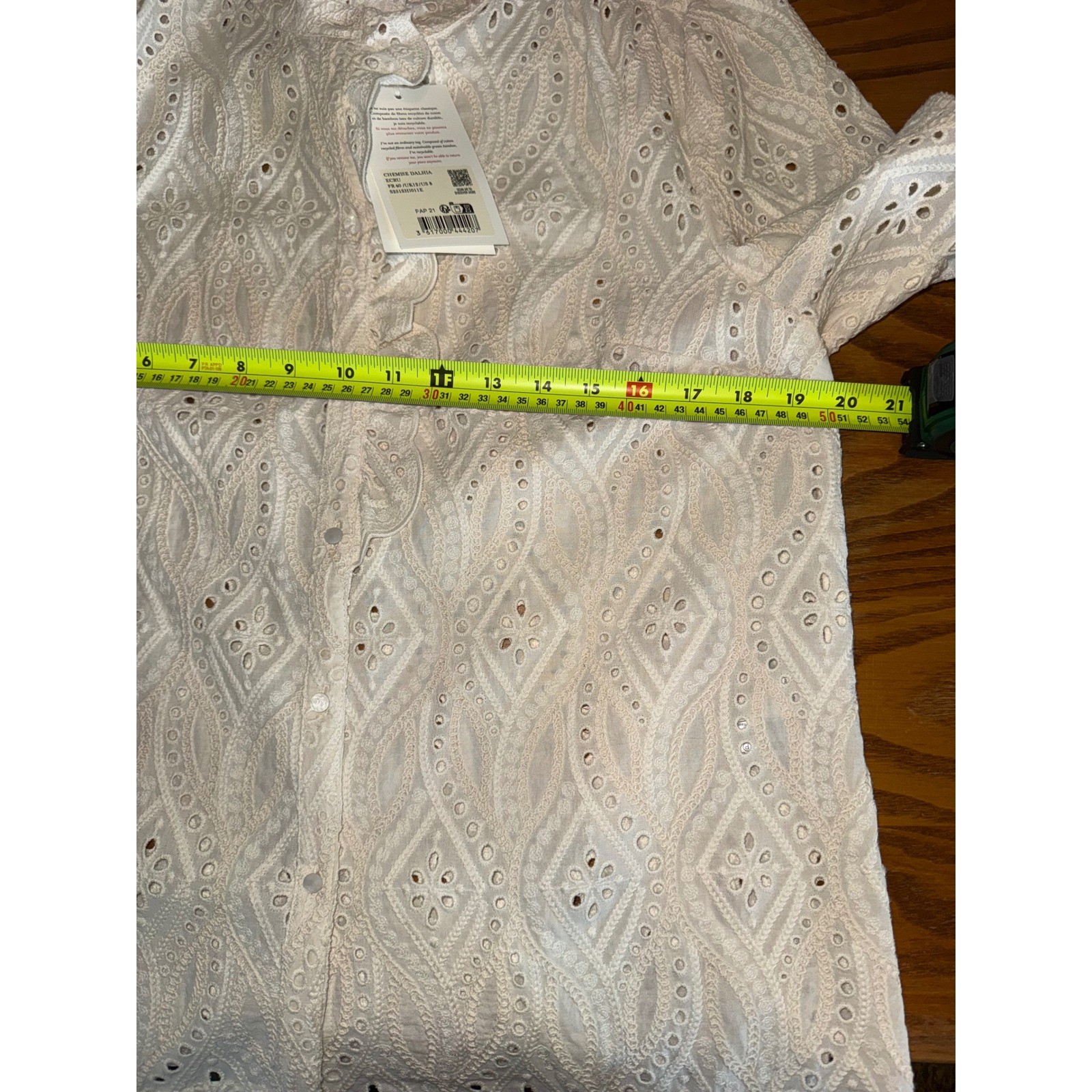 Sezane Chemise Dalhia Ecru Eyelet Ruffle Collar Blouse US 8 FR 40