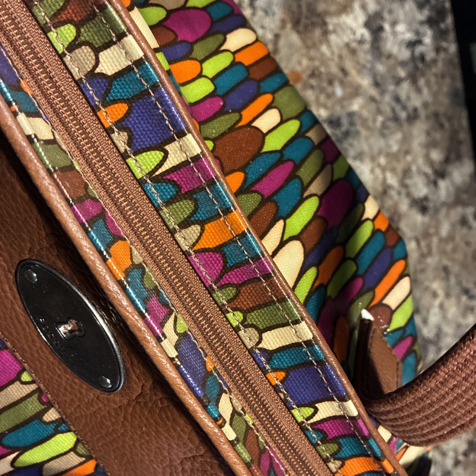 Fossil Key-Per Multicolor Stripe Coated Canvas Leather Shoulder Bag 13×11.5×4