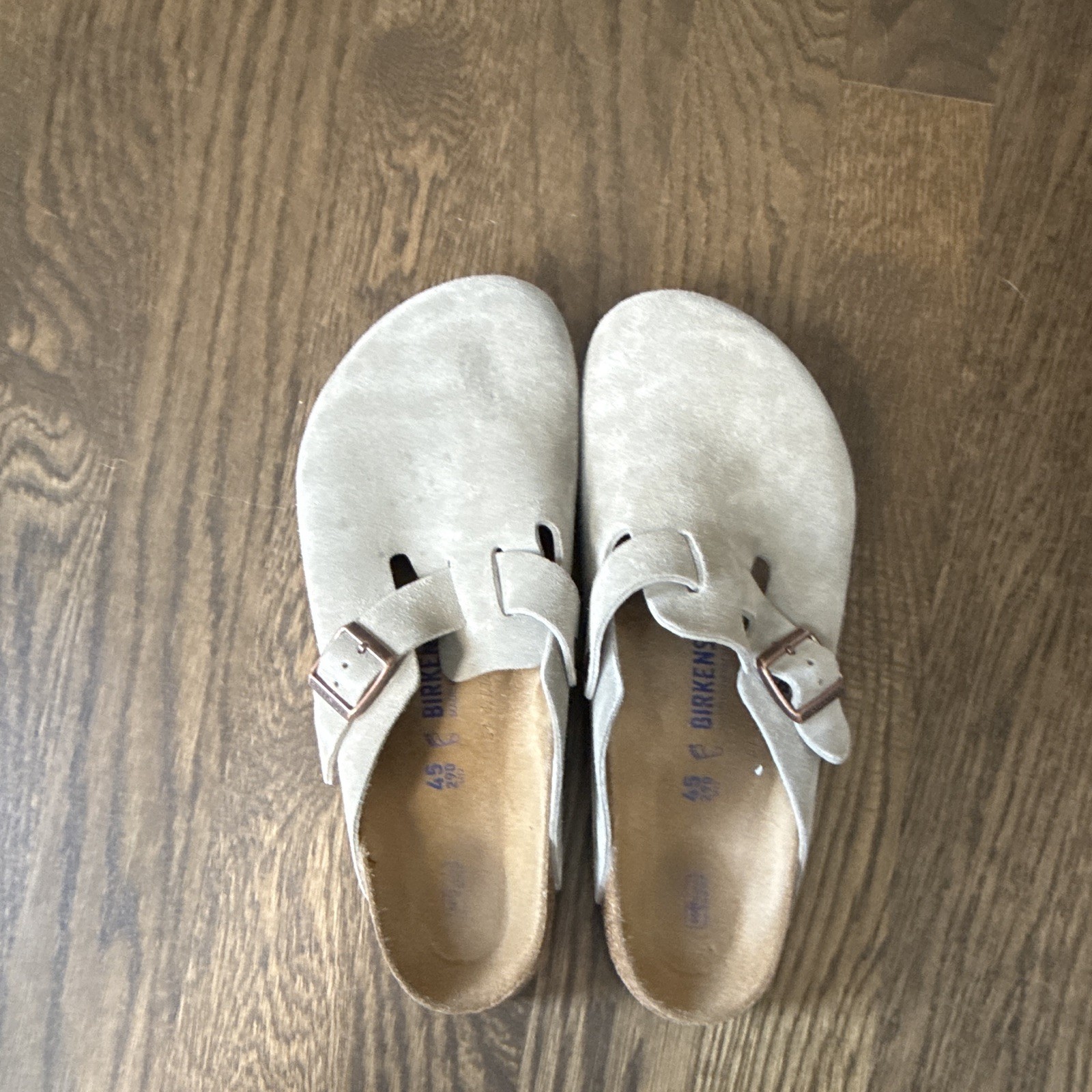 Birkenstock Suede Buckle Clogs Beige Men’s US 12 EU 45 UK 10 WIDE