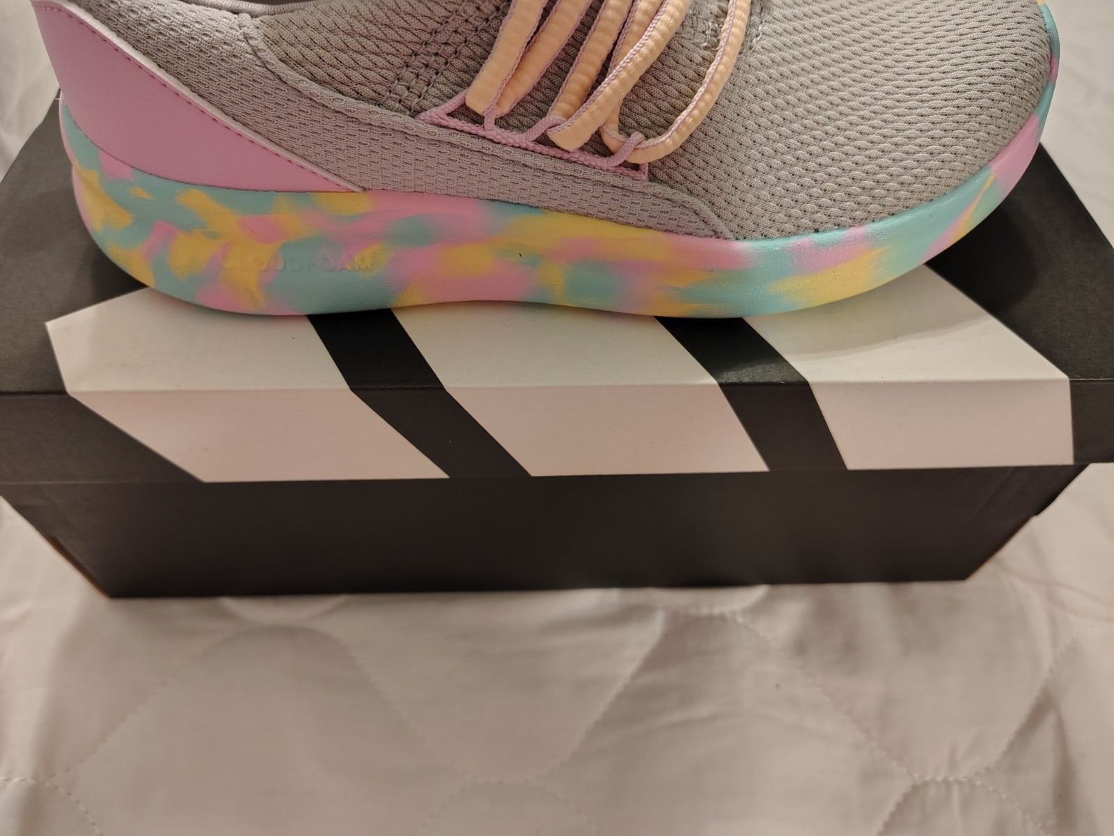 adidas Lite Racer Adapt 7.0 Unisex Kids Gray/Pink Colorblock Slip-On 3.5 US