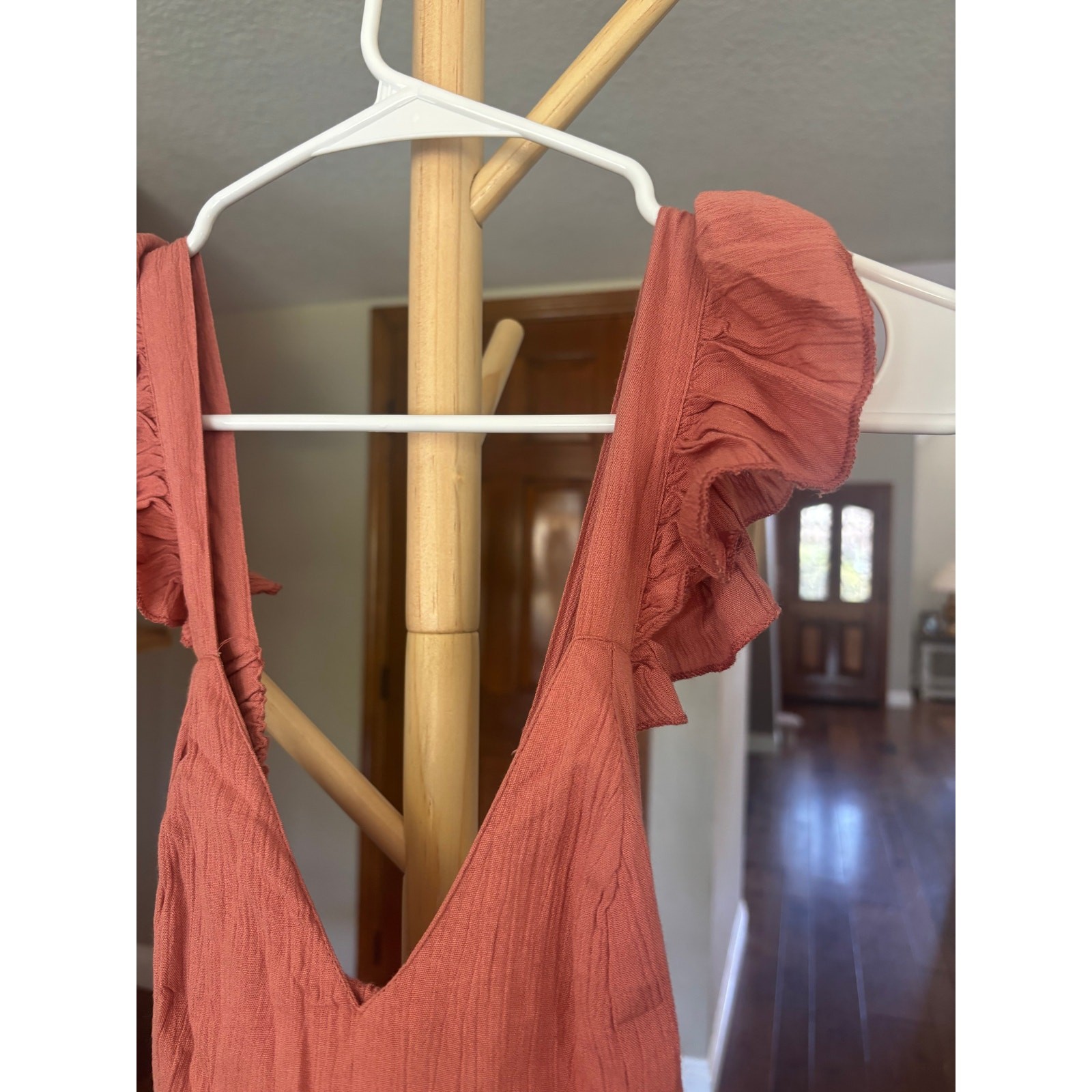 Sincerely Jules Terracotta Rose Crochet Ruffle Flutter Strap Mini Dress S NWT