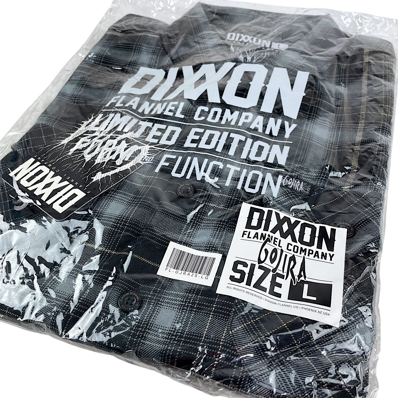 DIXXON Flannel x GOJIRA Men’s LARGE Collab Metal Band Plaid Button Shirt
