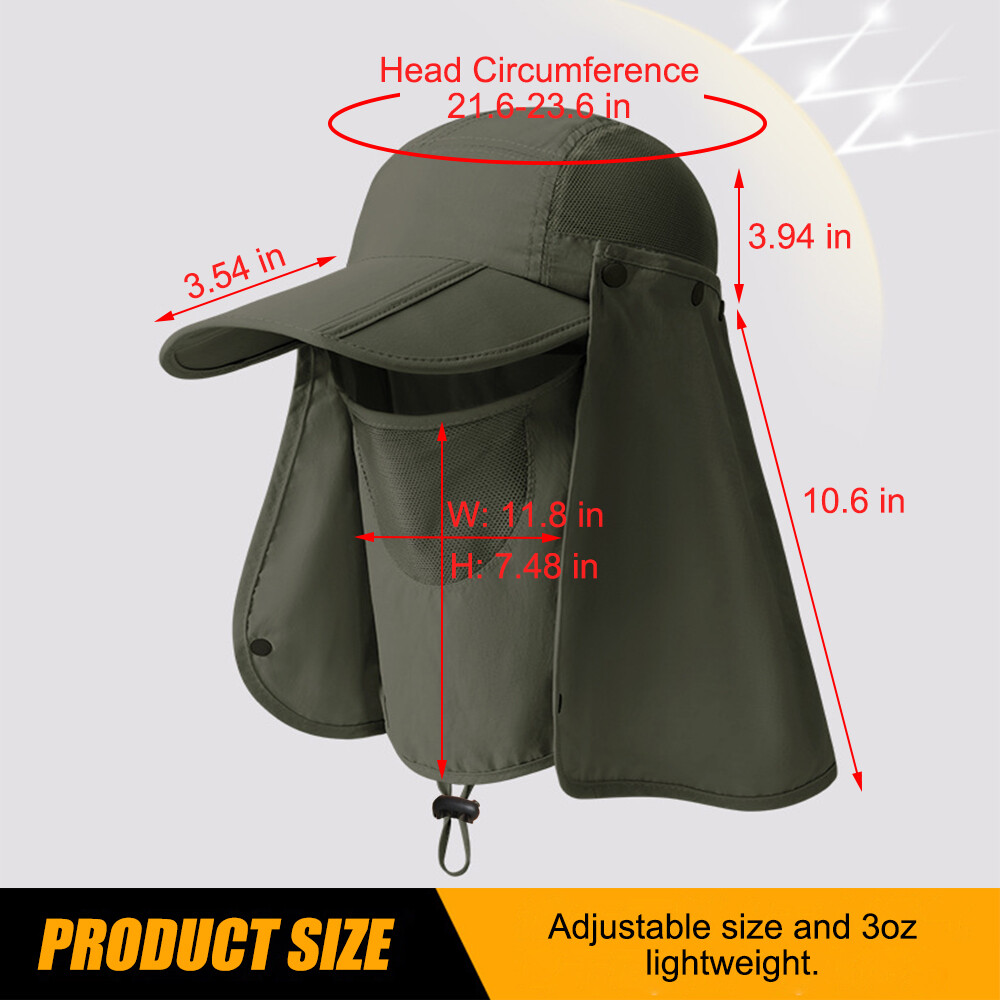 Men Women Sun Hat With Neck Flap Face Cover Shade for Outdoors Fishing Hiking