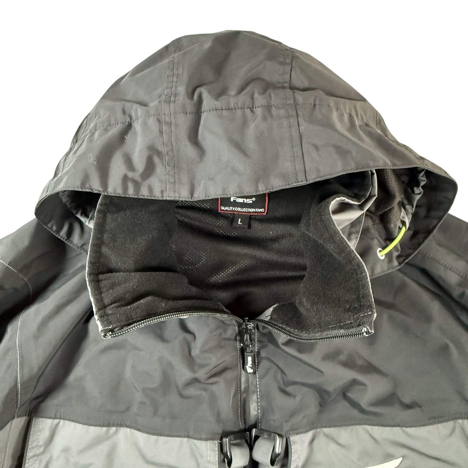 Fans Fly Fishing Wading Jacket Hooded Waterproof Gray Yellow Mens Size Large