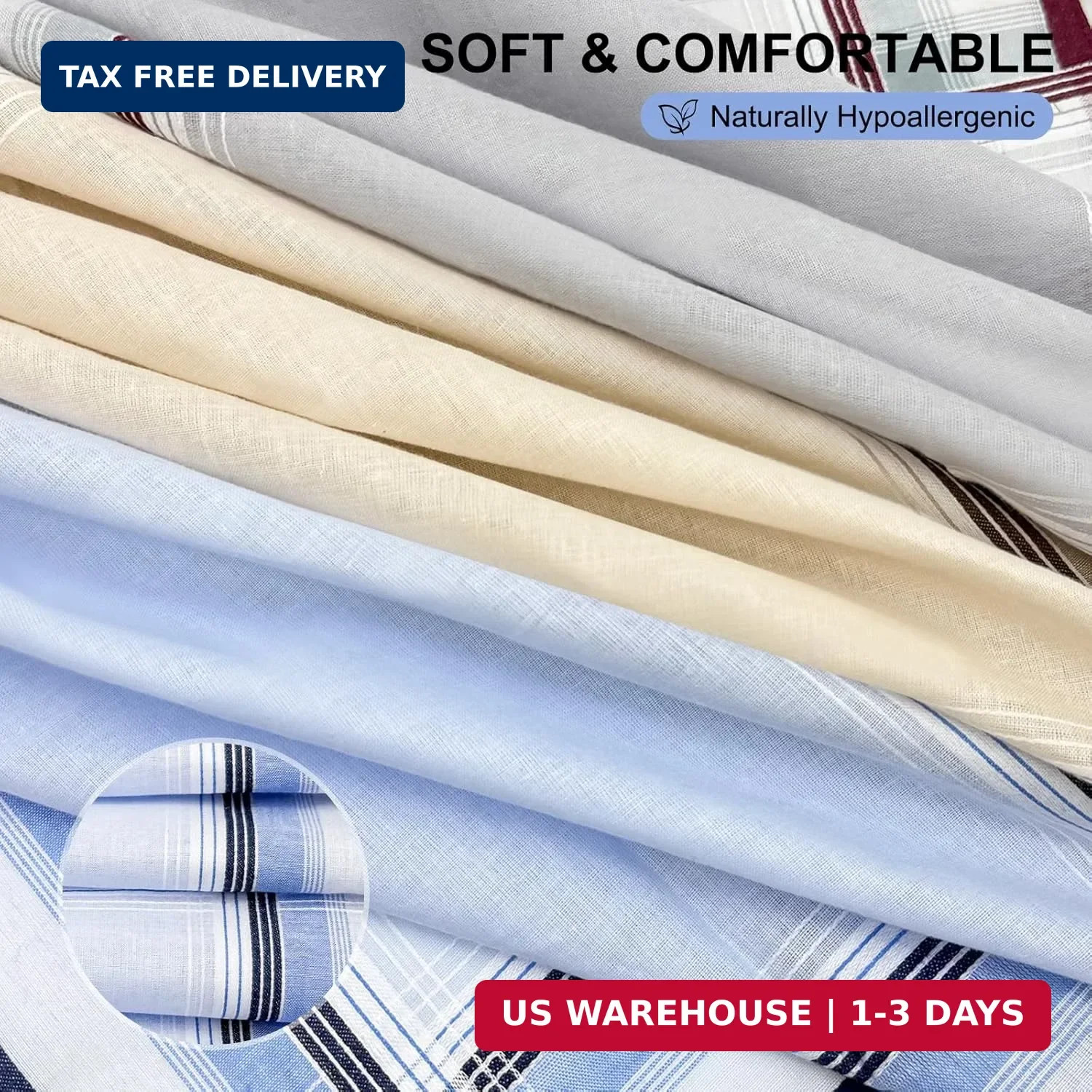 6 Pack Men’s Handkerchiefs, 100% Soft Cotton 16×16 Inch Checkered Pocket Squares