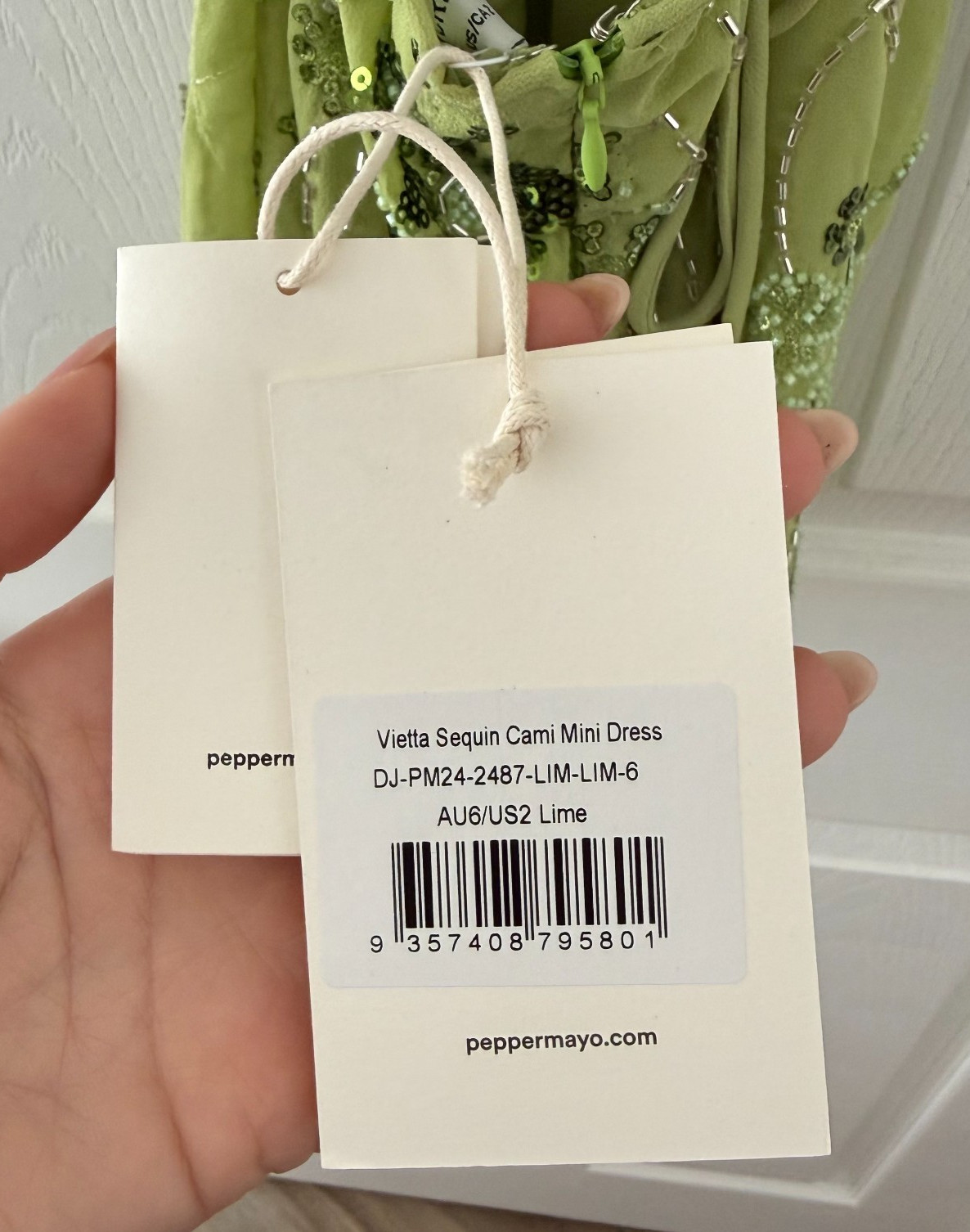 Peppermayo – Vietta Sequin Beaded Cami Micro Mini Dress Lime – Women’s 2 or XS