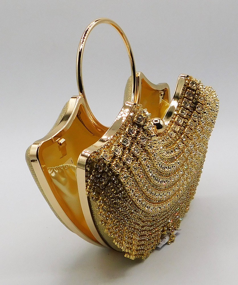 New Rhinestone Evening Handbag Handle Tassel Wedding Party Clutch Purse Gold5280