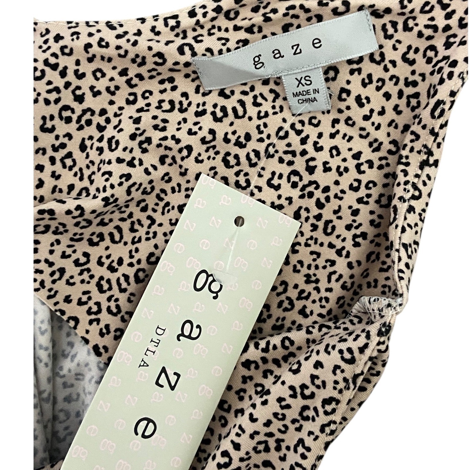 Gaze NEW DTLA Leopard Print V-Neck Spaghetti Strap Camisole Top Tan Black XS