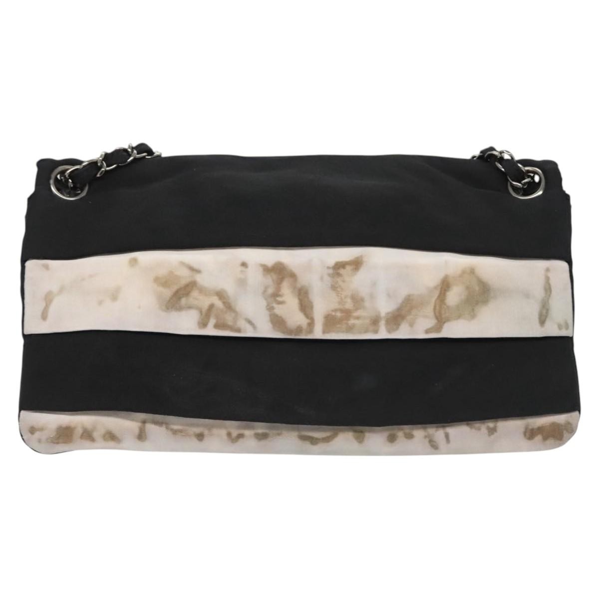 CHANEL Chain Shoulder Bag Nylon Black Silver CC Auth 125969