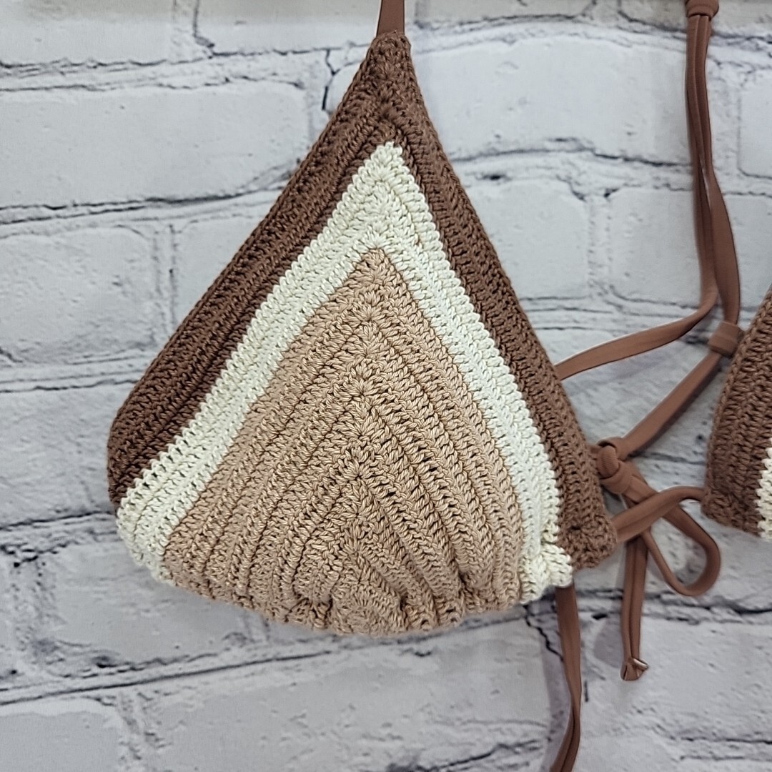 Xhilaration Crochet Triangle Bikini Top Multi Neutral Womens Jr Size XL New NWT