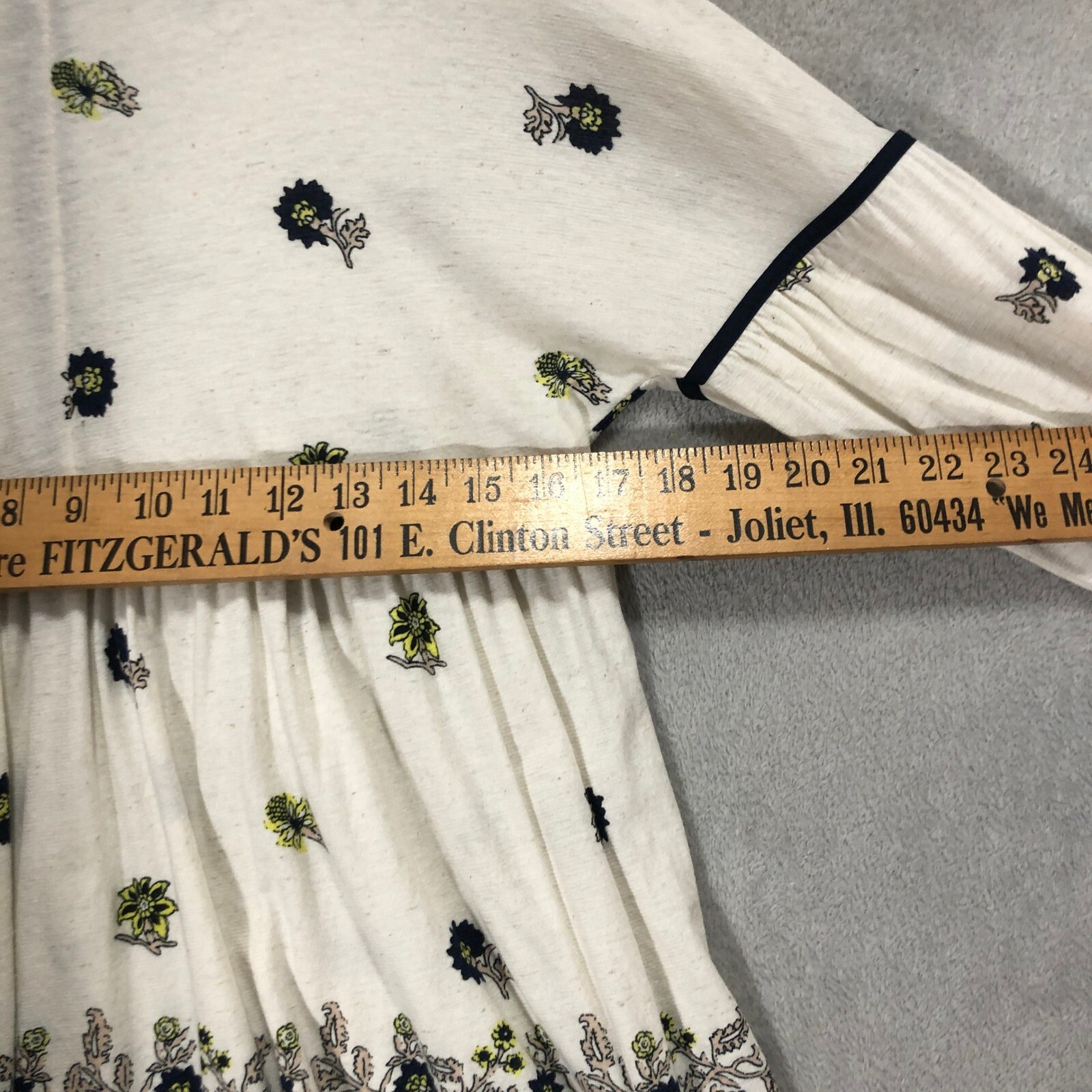 Lucky Brand Floral Peasant Top Tie Neck Long Sleeve Bohemian Blouse M
