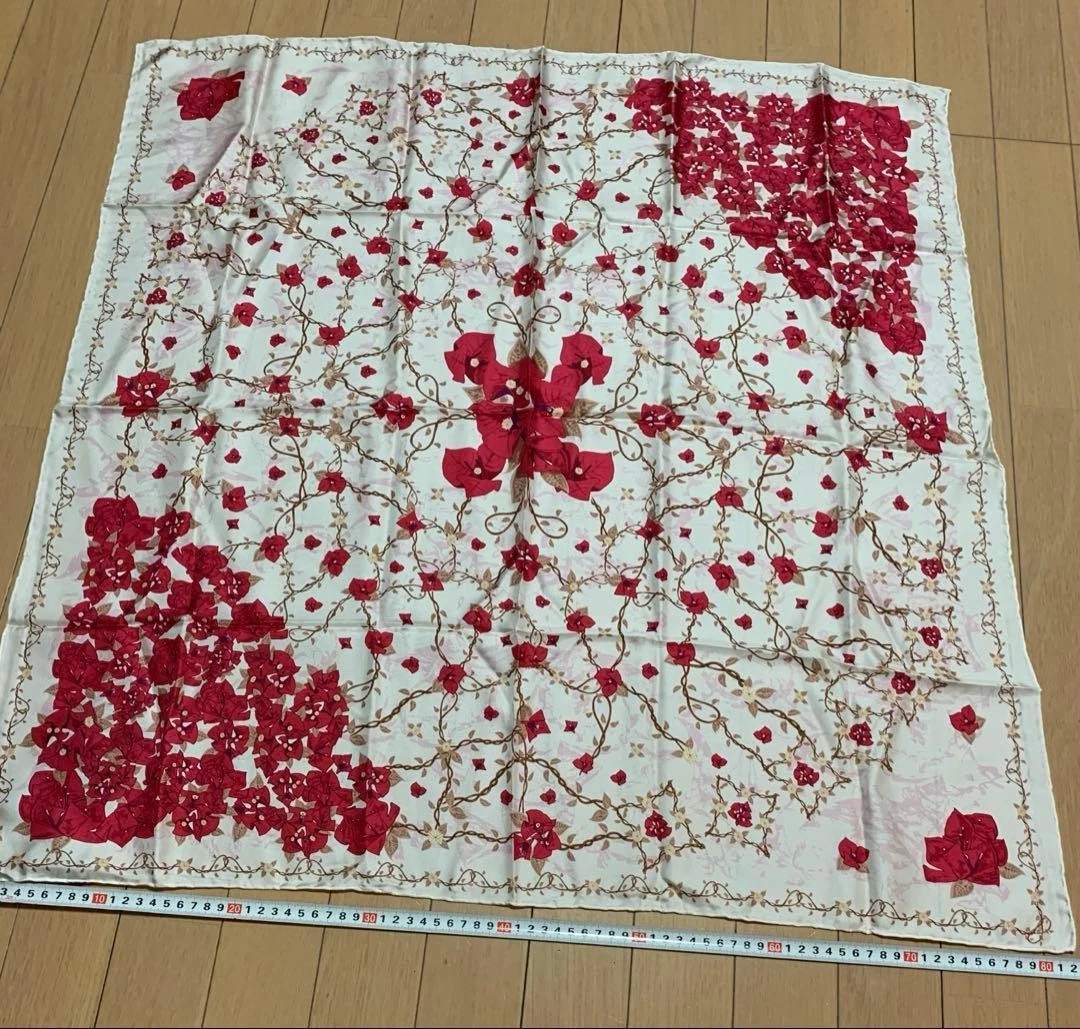 Pineda Covalin Unused Silk Scarf Floral White Red 82×82 cm