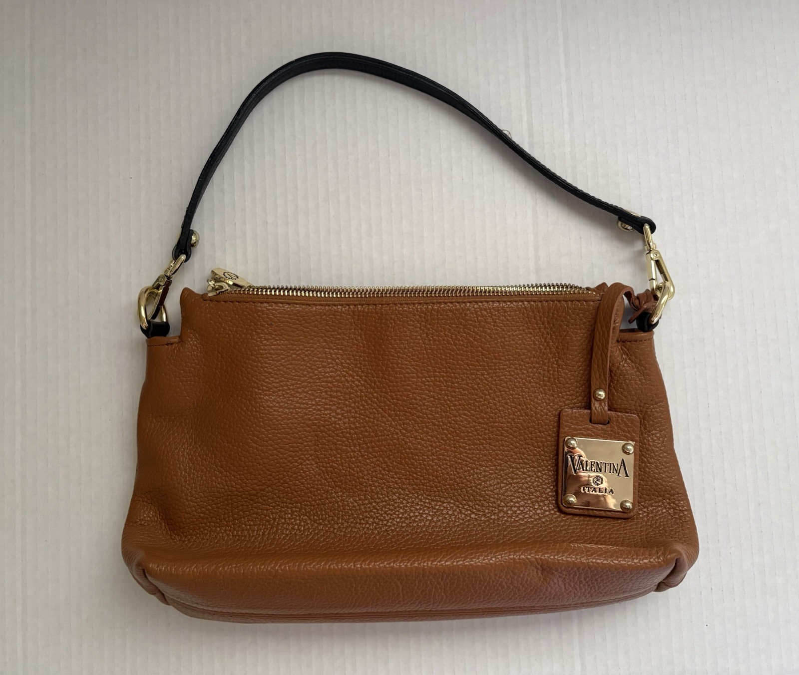 Valentina Italia Brown Leather Shoulder Bag Dark Brown Strap and Gold Hardware.