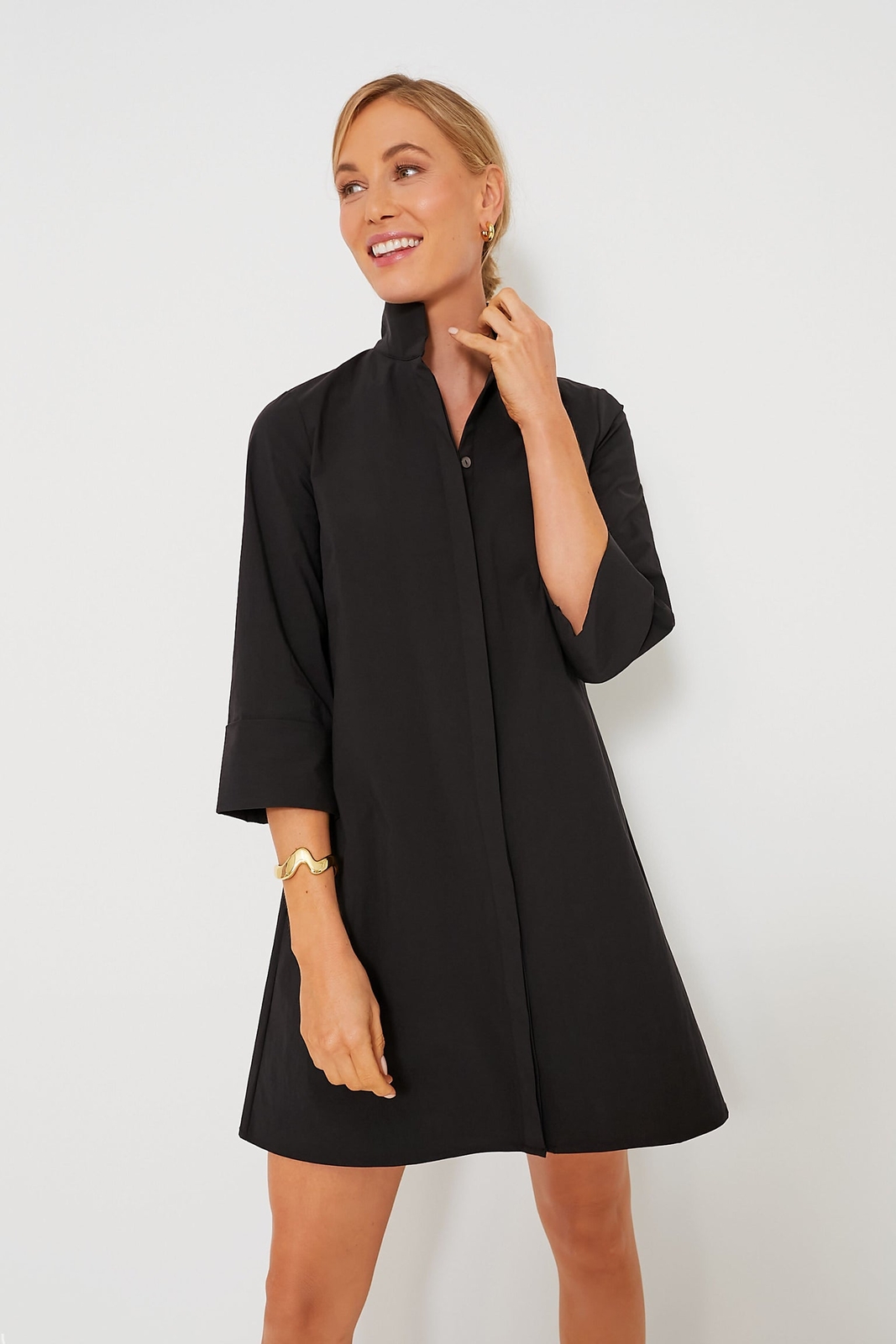 Tuckernuck Women’s Black Charlie Shirt Dress sz M Stand Collar A-line Mini NWT