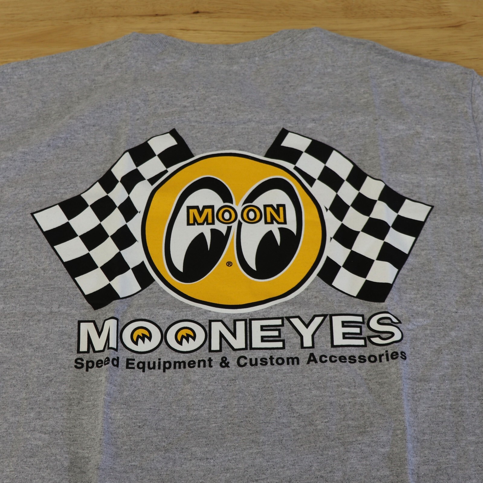 Men’s Mooneyes Checkered Flag Moon Logo Gray T-Shirt Cotton TM426SG
