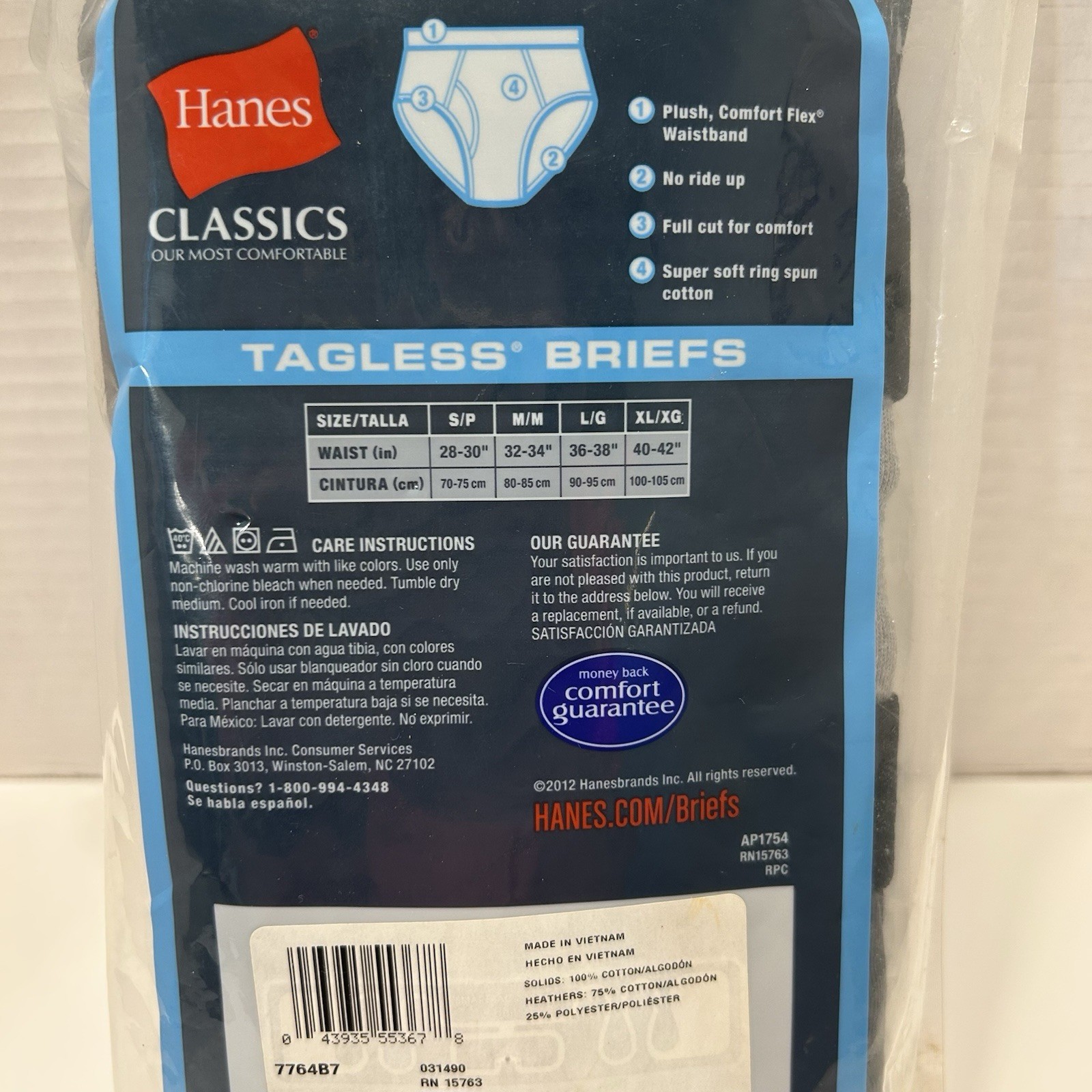 Hanes Classics Tagless Briefs Men M (32-34) Black Gray 100% Cotton 7 Pairs 2012