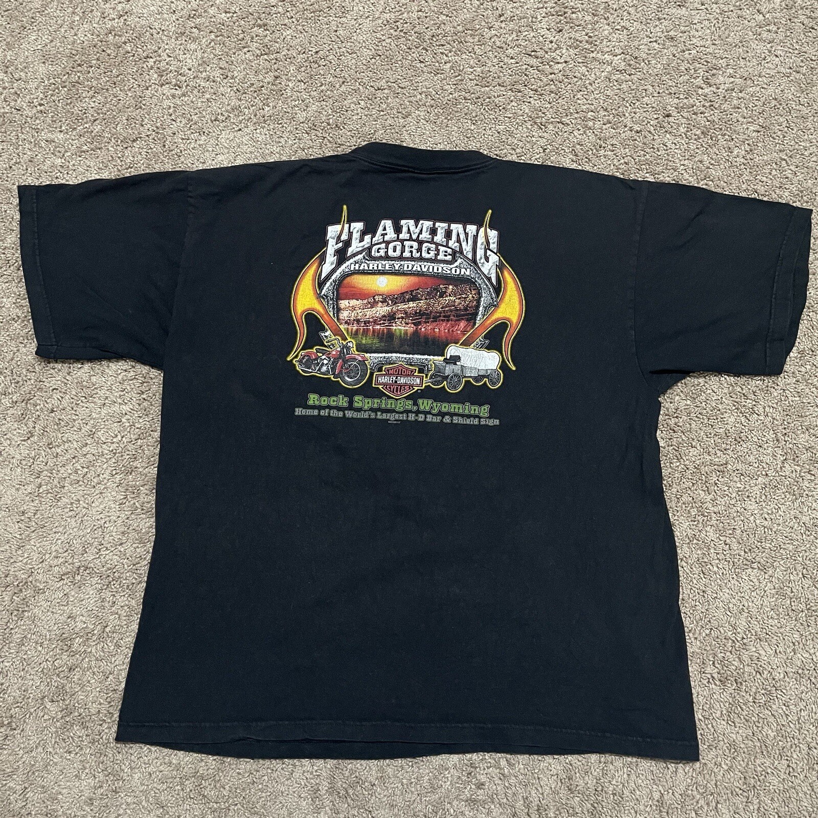 VTG Harley Davidson Shirt Mens 2X Black Double Sided Rock Springs Wyoming Biker