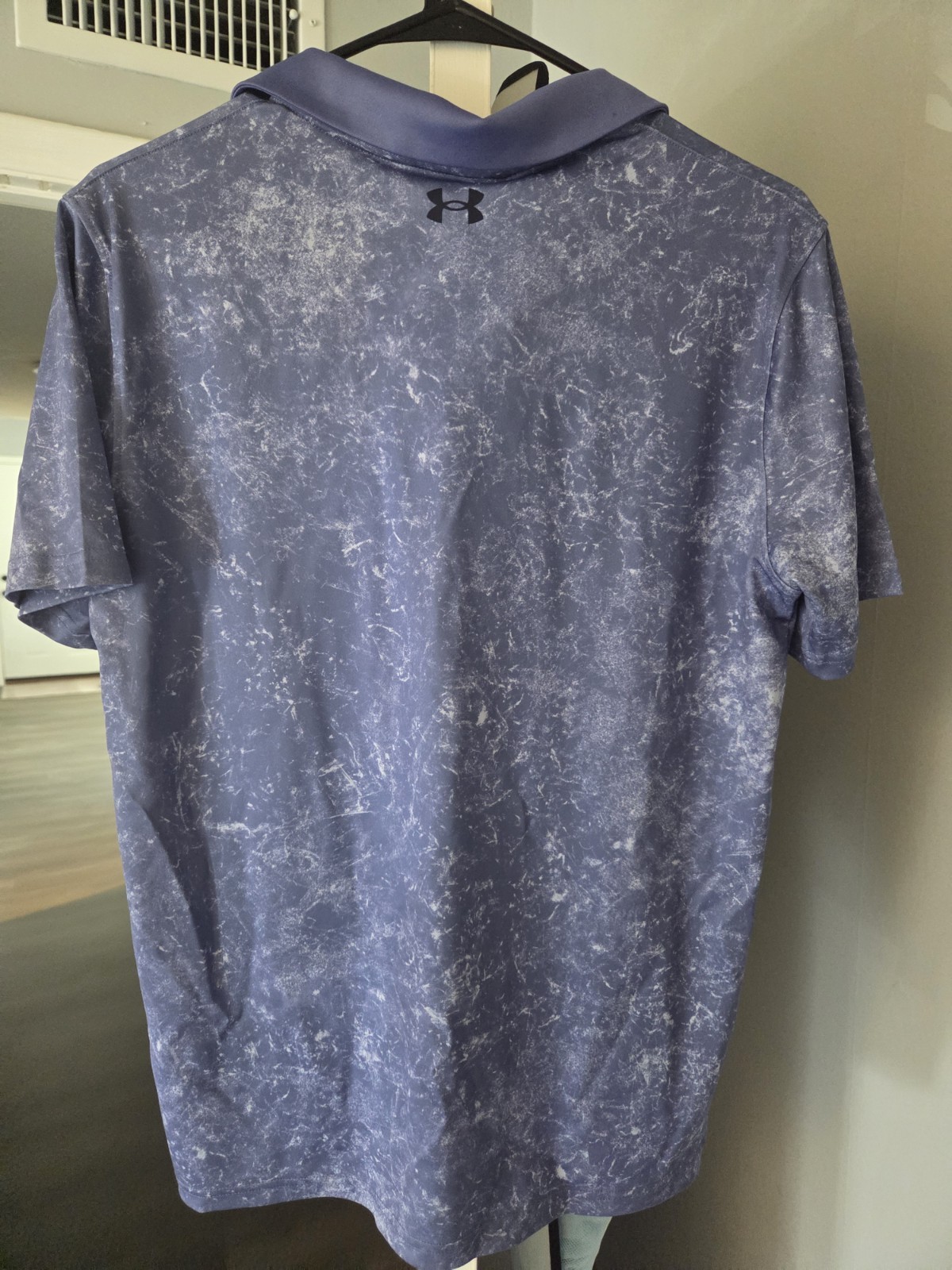 Under Armour Youth Blue Marbled Collared Polo Shirt Short Sleeve Logo YXL