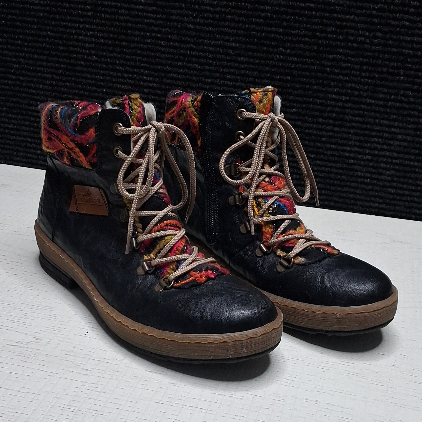 Rieker 75514 Women’s Leather Lace-Up Ankle Bootie, Faux Fur Lined Zipper