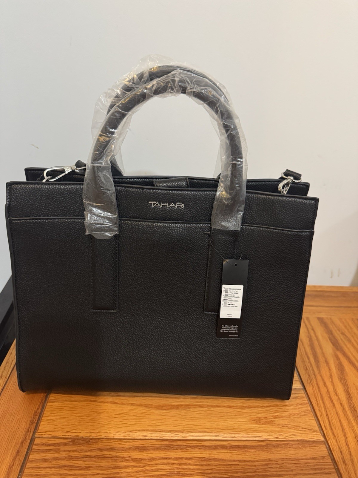 Tahari Black Top Handle Bag Detachable Strap Zip/Magnetic Silver HW