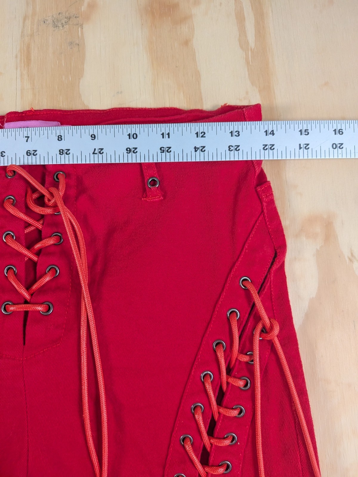 Edikted Engine Red Lace Up Flare Jeans Y2K Style Size M Grommet Tie Detail