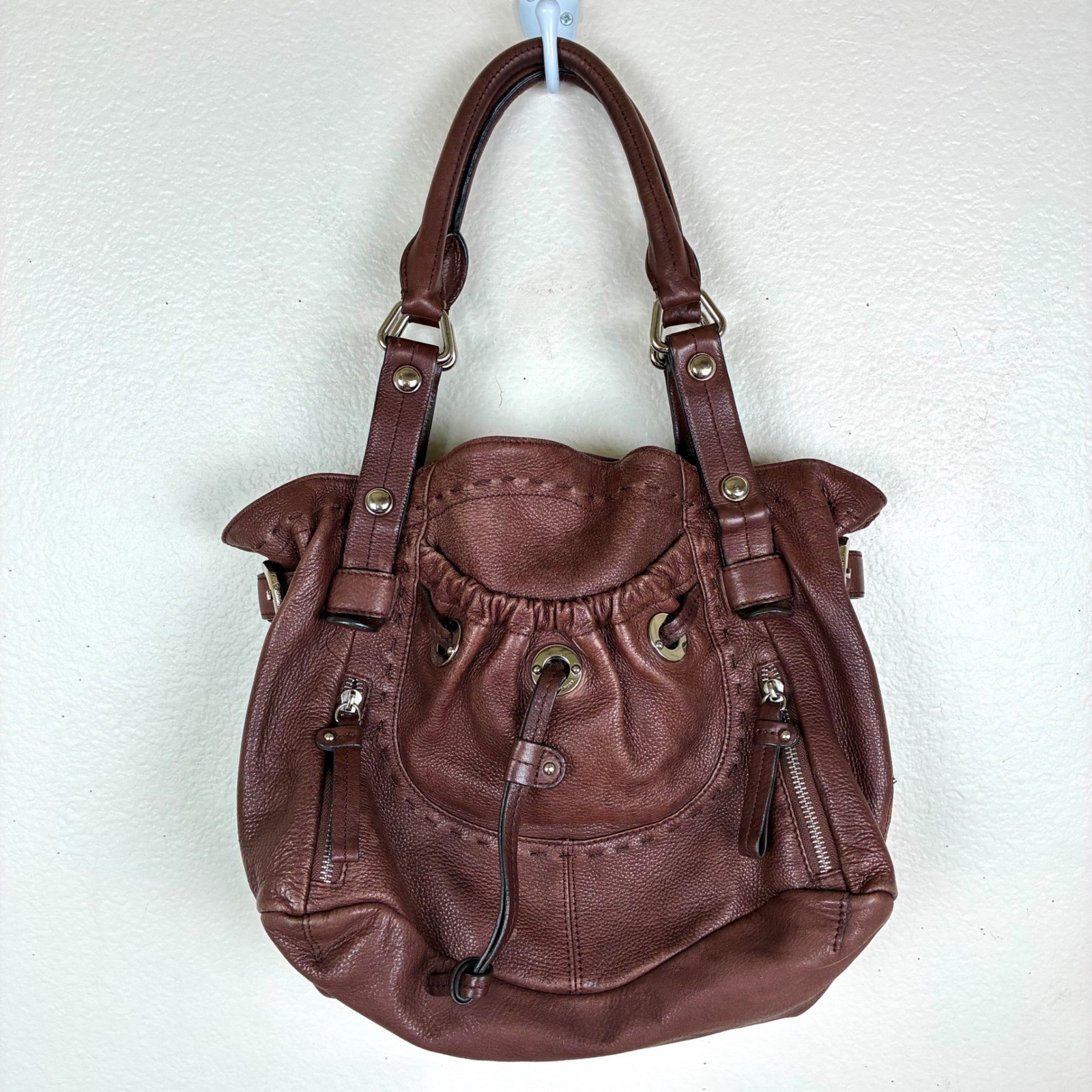 B. Makowsky Oversized Bag Genuine Leather Slouchy Hobo Boho Brown Quiet Luxury