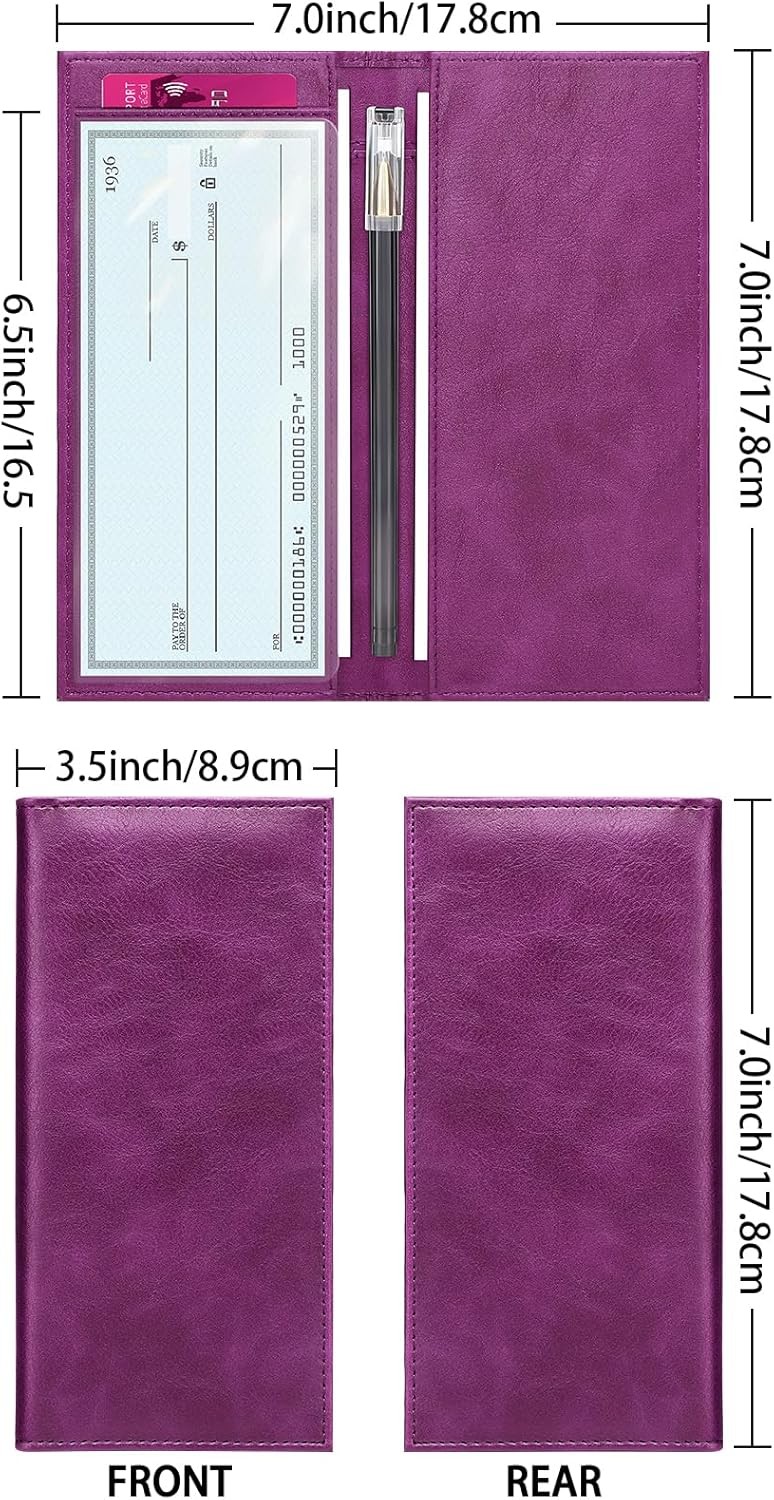 Leather Checkbook Cover for Top & Side Tear Registers Duplicate Checks with Plas