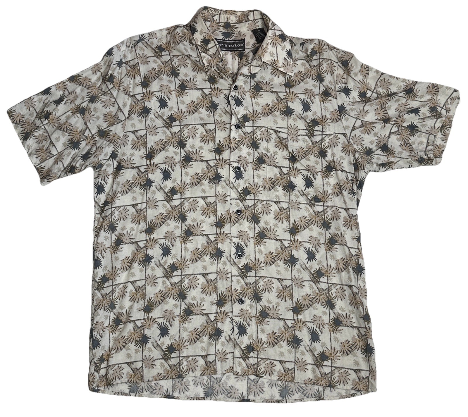 David Taylor Collection Hawaiian Shirt Men’s Short Sleeve Size Medium Cream Gray