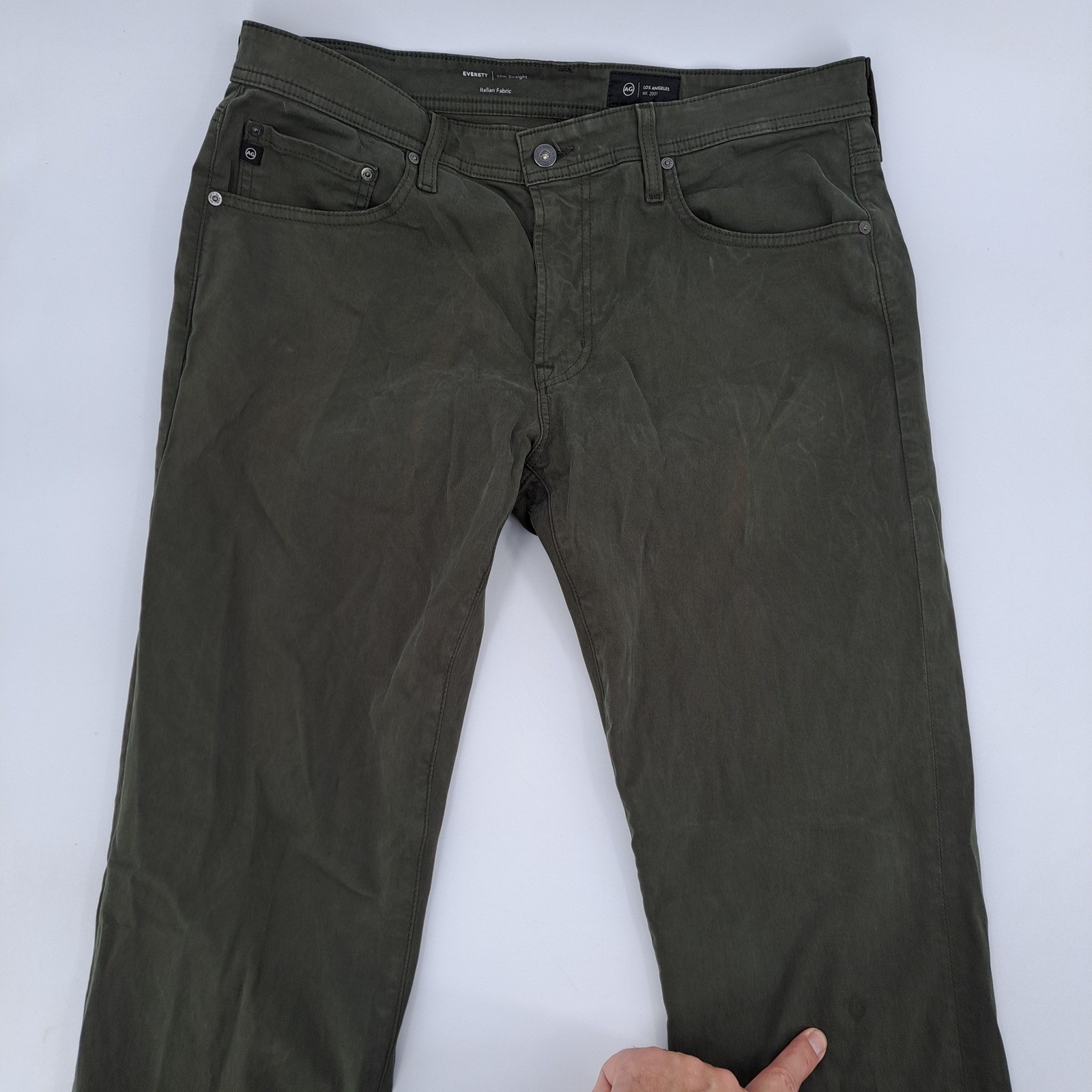 Adriano Goldschmied Everett Slim Straight Pants Mens 35×34 Italian Olive Green