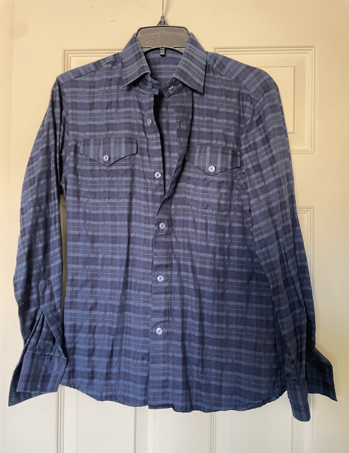 Levi’s Men’s S Regular Blue/Gray Plaid Woven Long Sleeve Point Collar Shirt