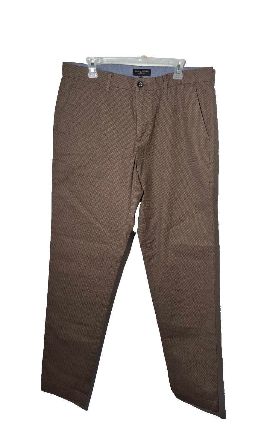 Banana Republic Mason STR Chino Print Pants Mens 35×34 Brown NEW