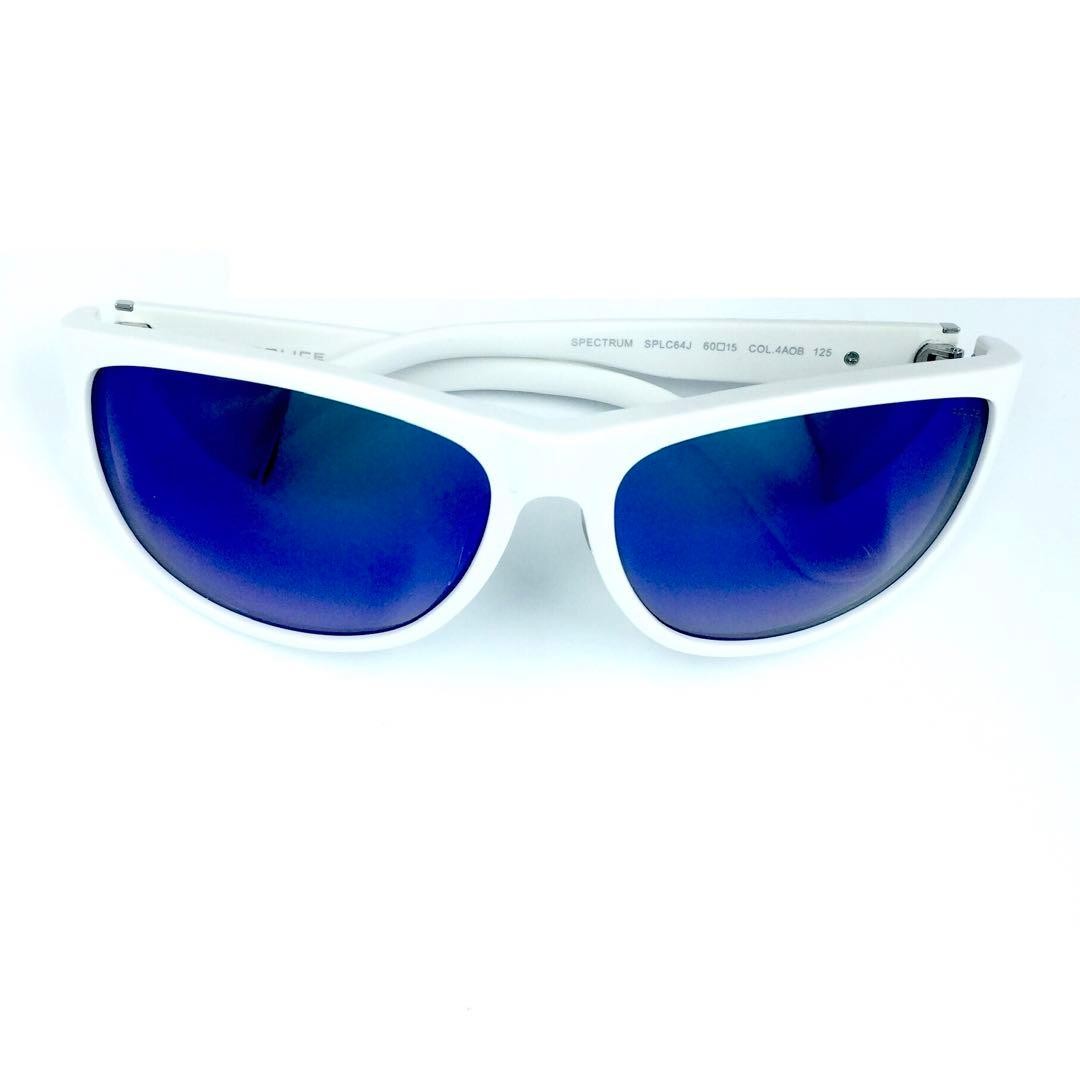 Police SPLC64J White Sunglasses Blue Mirror Lens Unisex Used