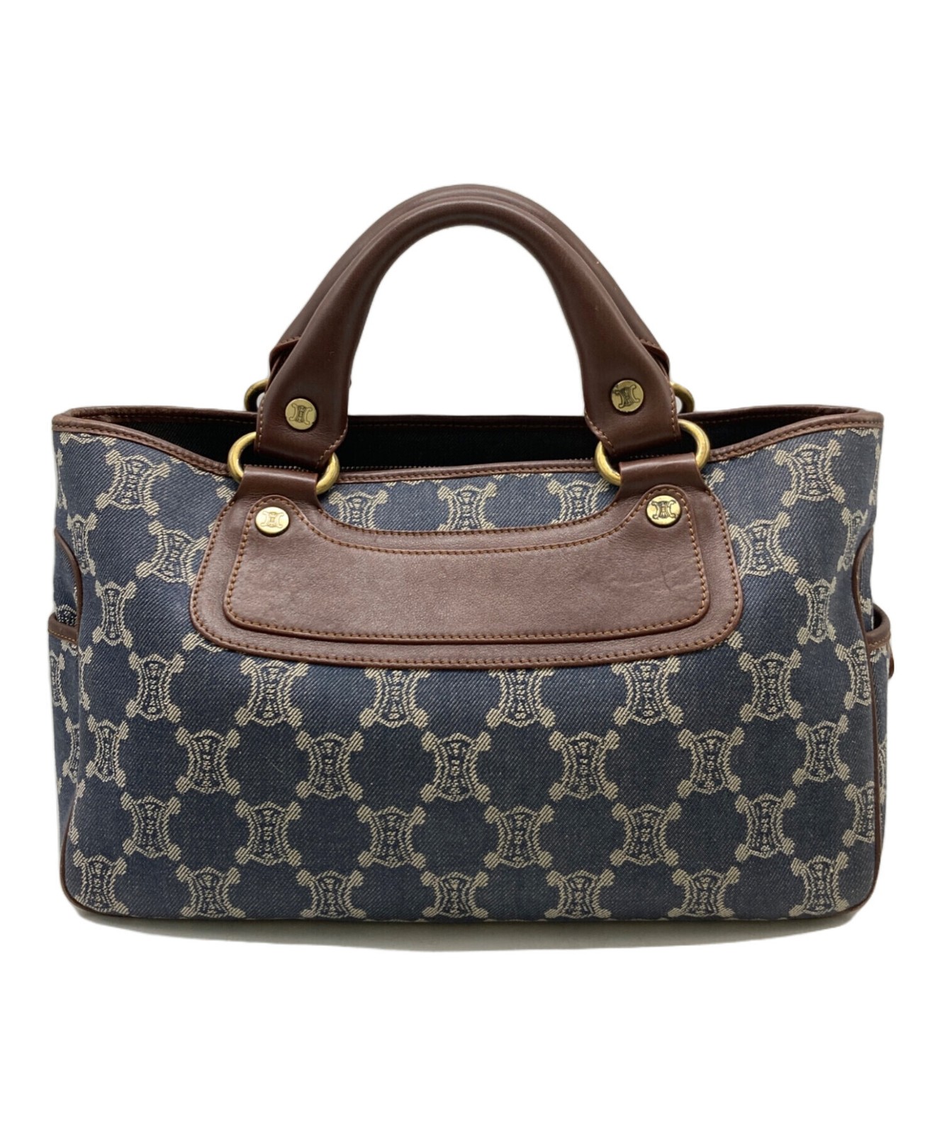 CELINE Celine Paris Macadam Handbag Denim Boogie Bag Navy Brown Auth From Japan