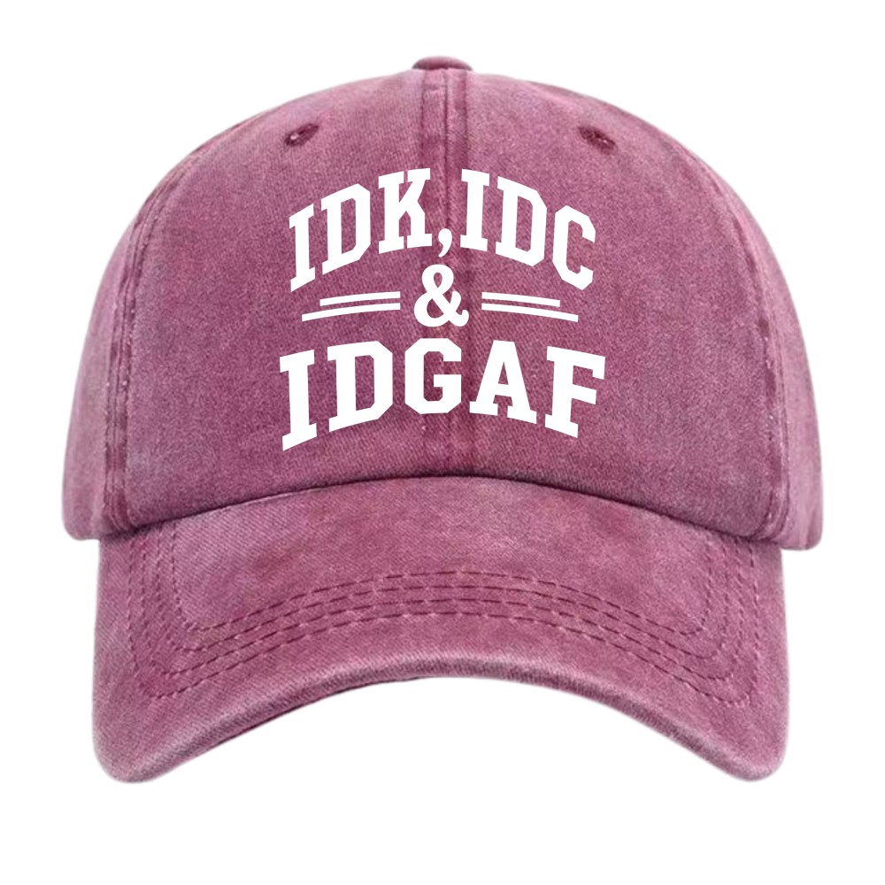 Vintage Washed IDK IDC IDGAF Slogan Baseball Cap Unisex Casual Dad Hat