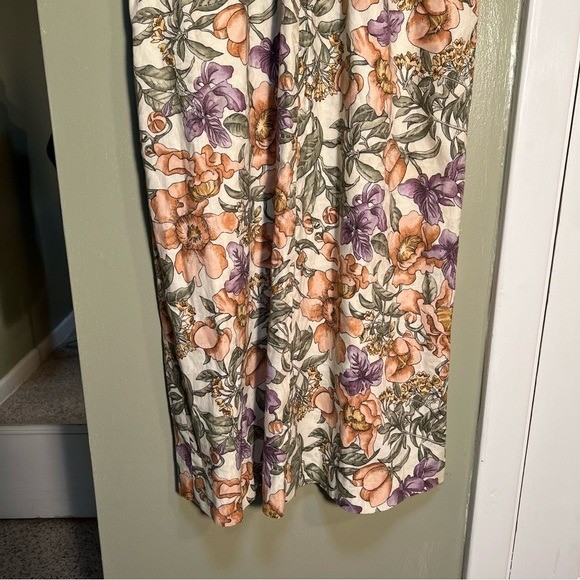 Vintage Norton McNaughton Women’s Midi Skirt Beige Purple Pink Floral Pleated