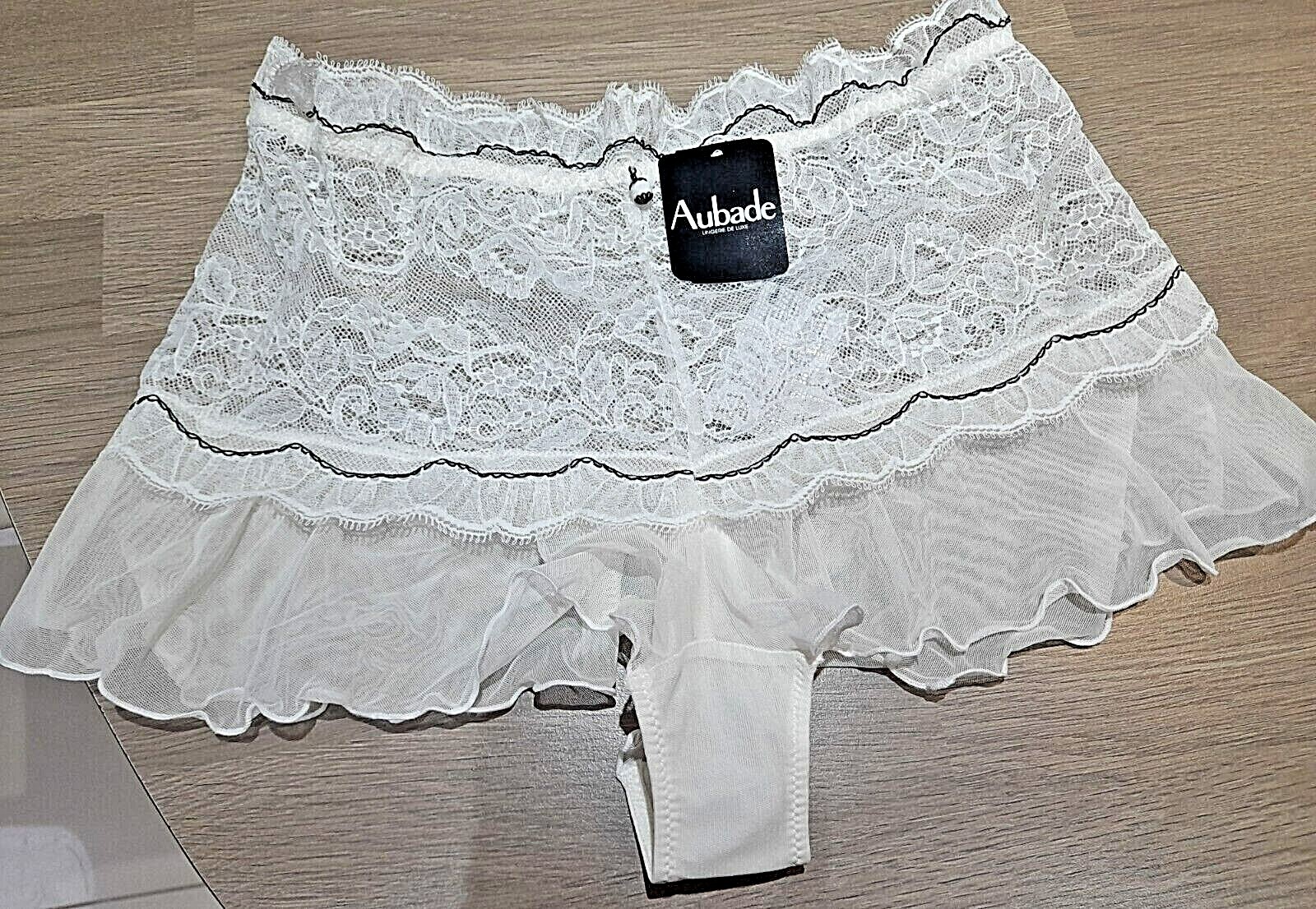 Aubade Ivory/Black Collection CHAR Sheer Lace/Mesh French Knickers