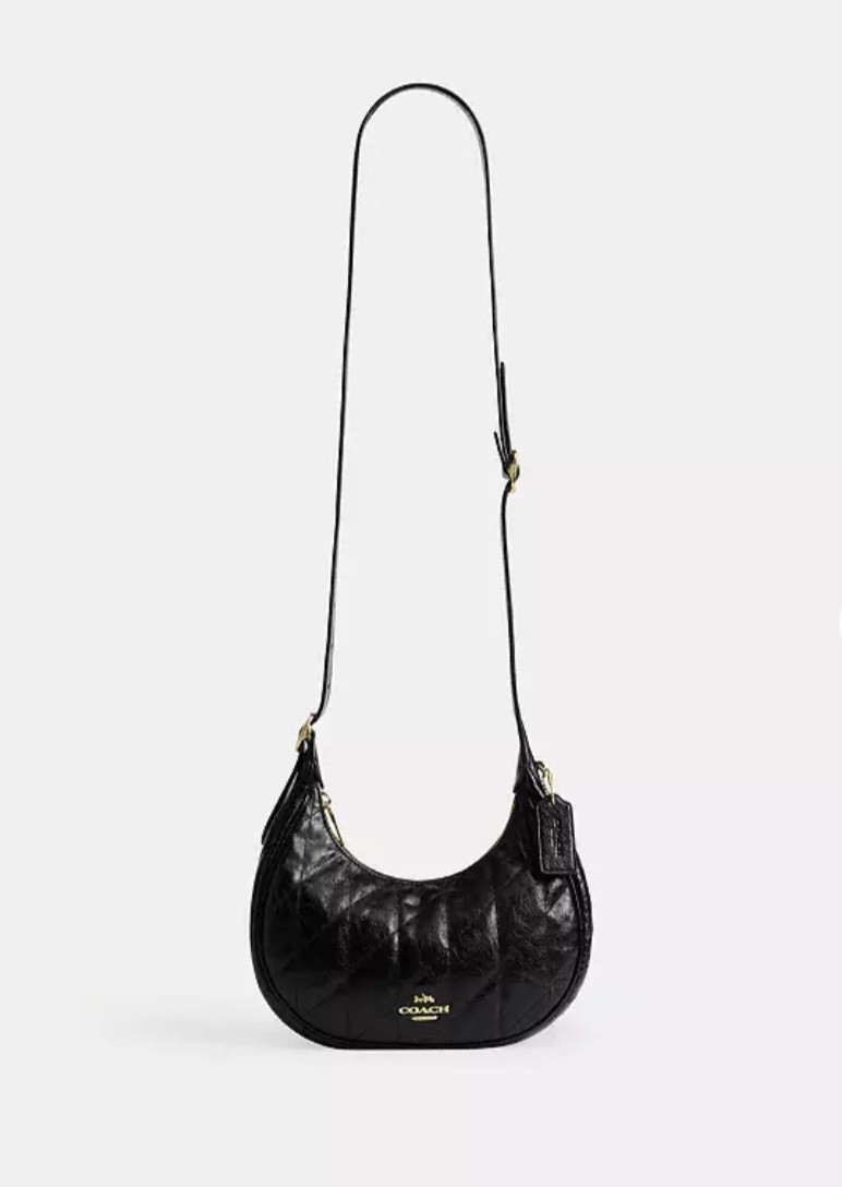 Coach Women’s Mini Crescent Shoulder Bag Black Quilted Zip Adjustable Strap Gold