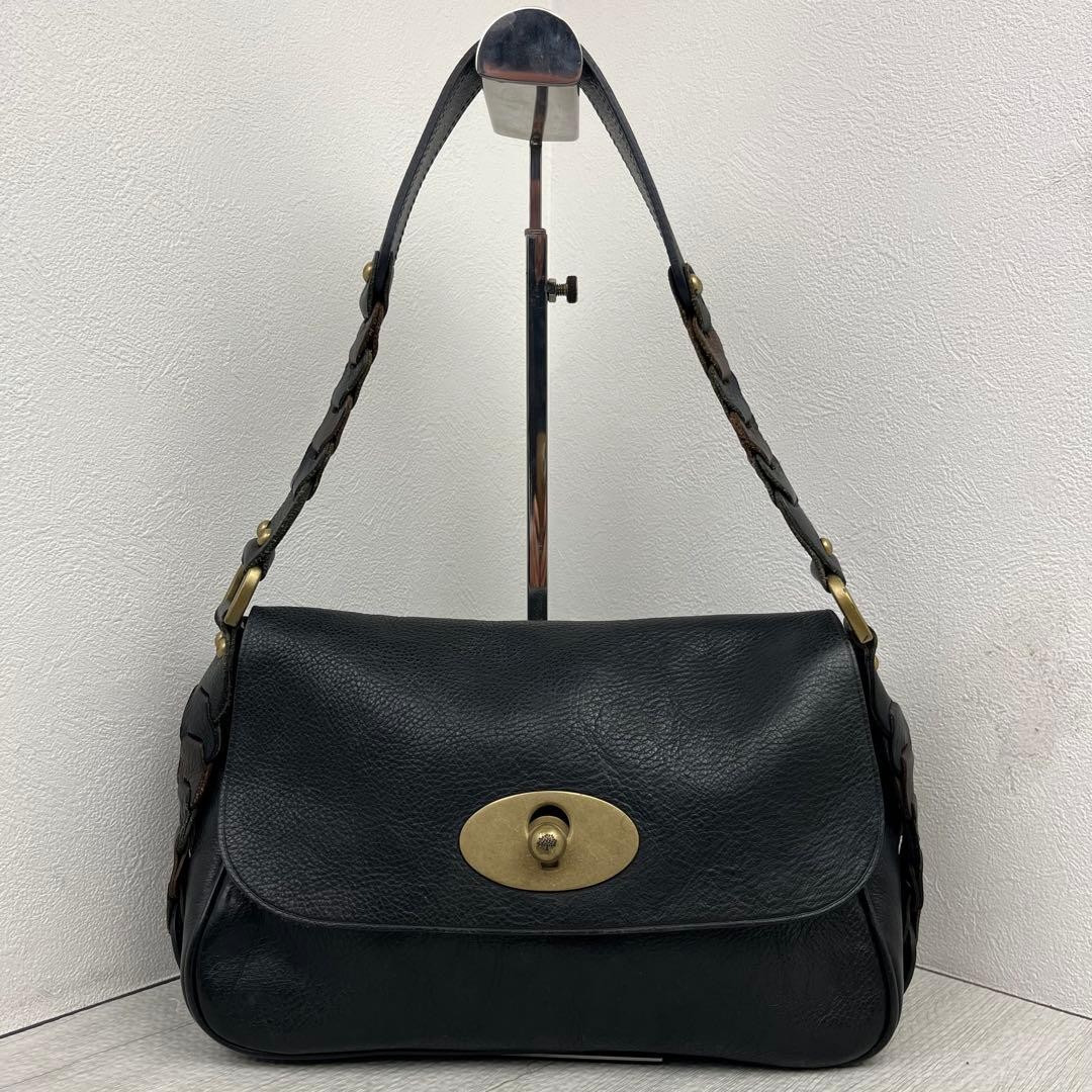 Mulberry Y2K Black Leather One Shoulder Flap Handbag 27x18x11cm Authentic