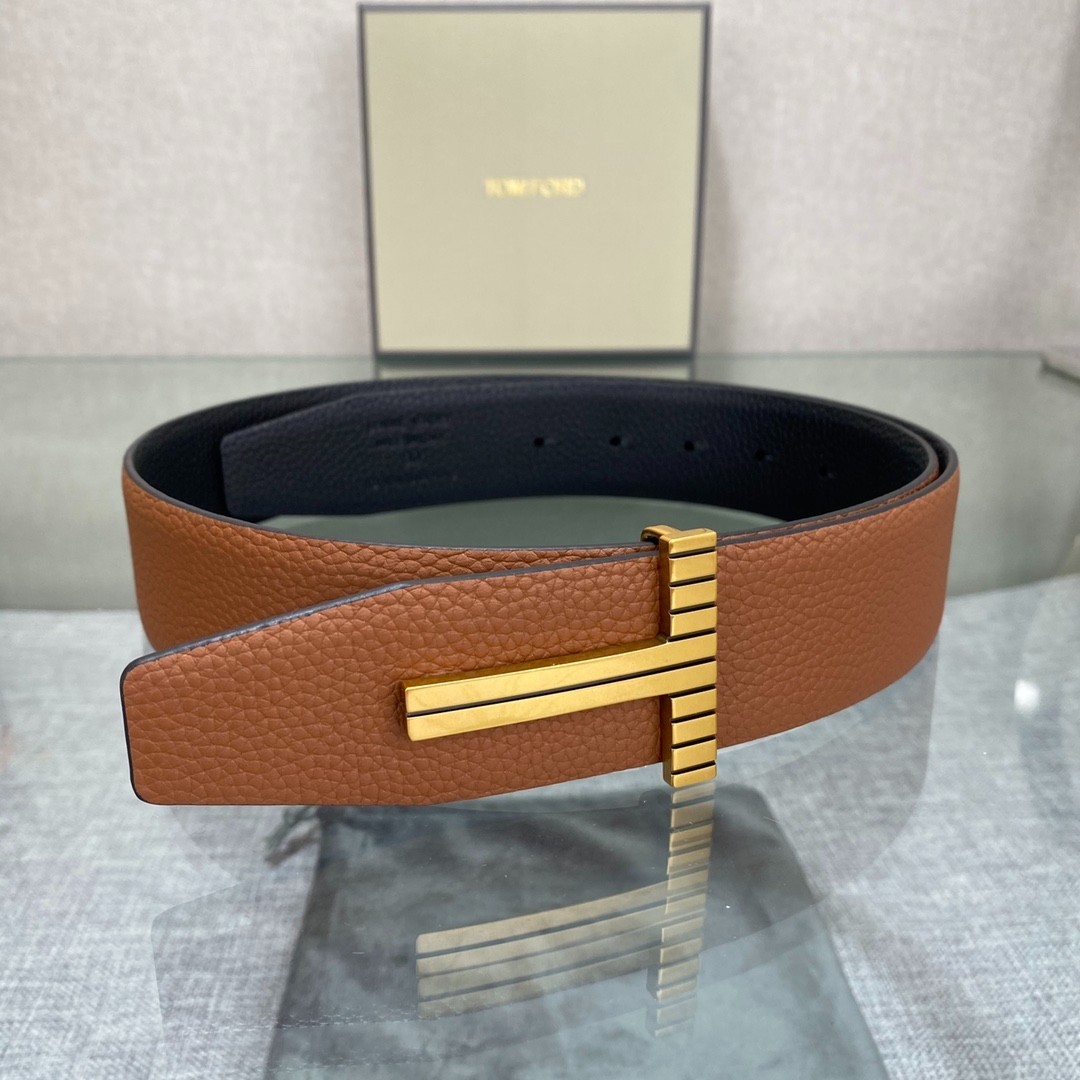 Authentic Tom Ford Reversible Leather T-Buckle Belt Luxury Designer Fashion
