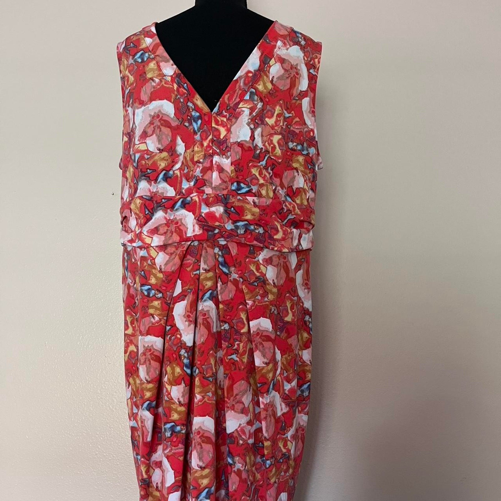 Simply Vera Vera Wang Red Floral V-Neck Midi Dress XL