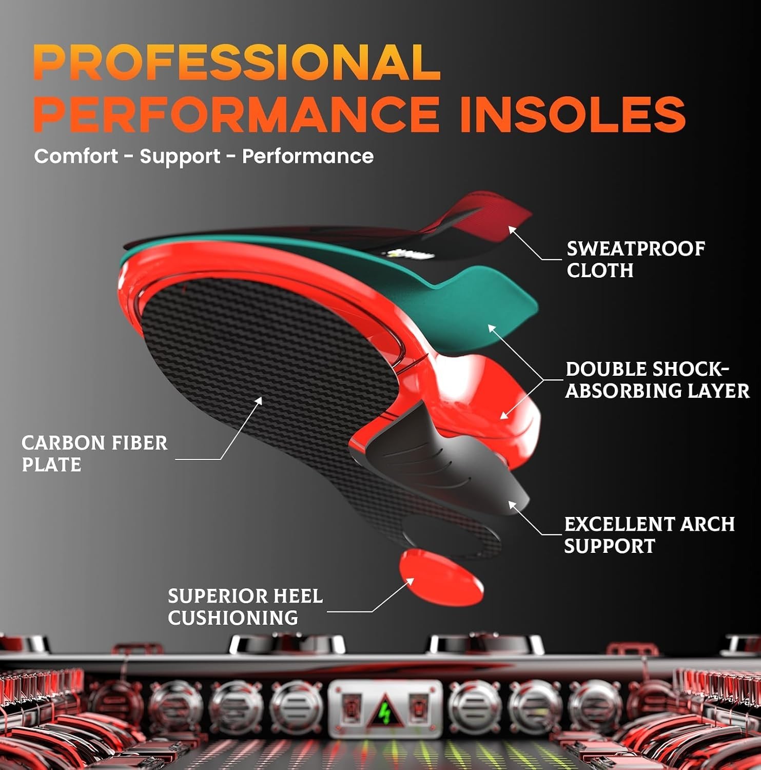 Carbon Fiber Performance Insoles – Relief for Plantar Fasciitis, Sizes 8-10.5