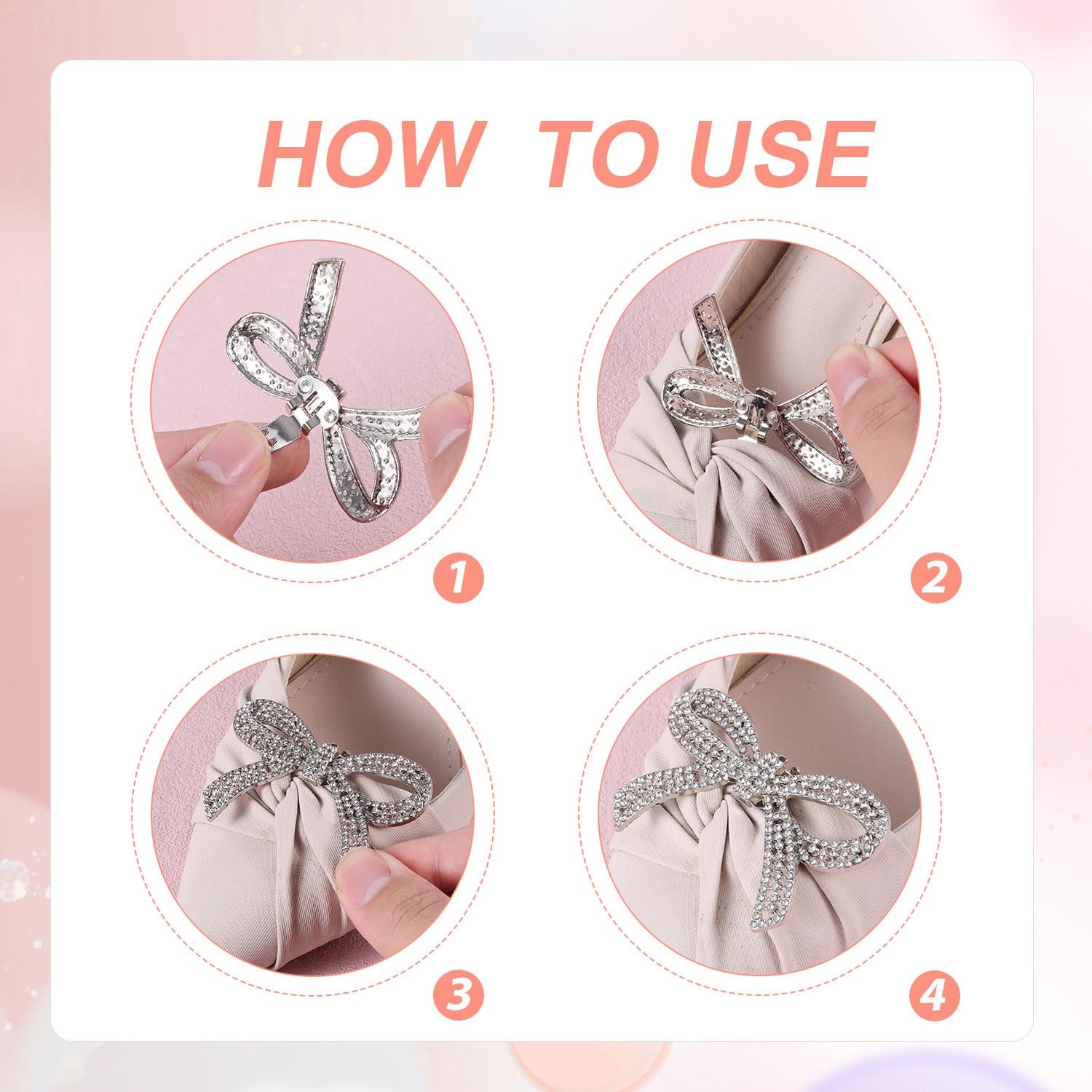 Mikovivi Silver Rhinestone Bow Shoe Clips, 2.36×1.57in, Decorative Accessories