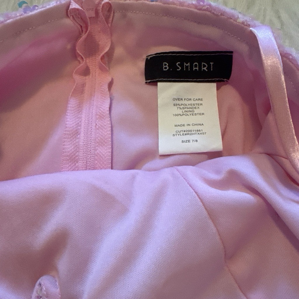 B. Smart Pink Sequin Maxi Sweetheart Spaghetti Straps Zip Back Juniors 7/8
