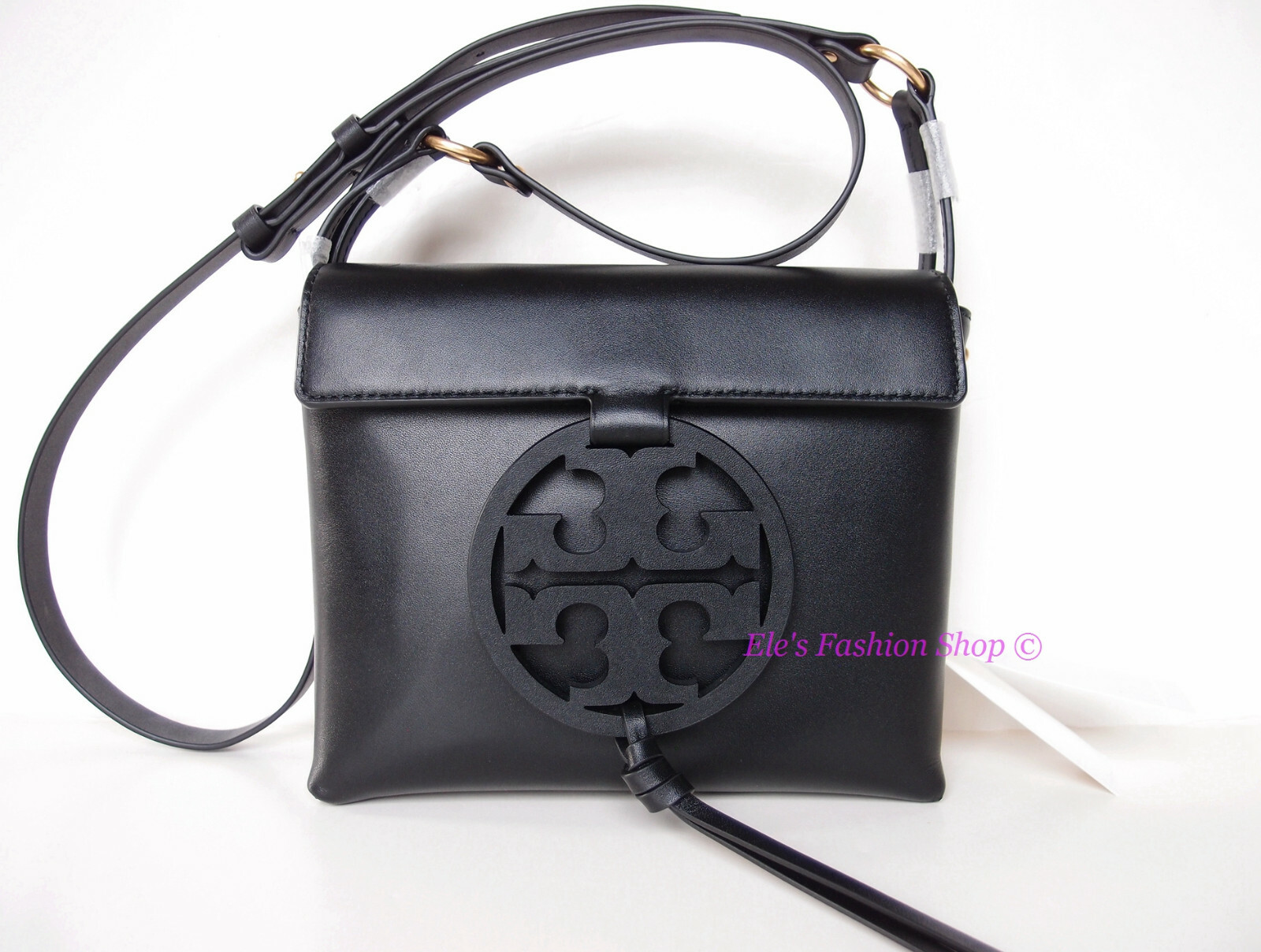 NWT Tory Burch Miller Logo Leather Flap Crossbody Bag 50769 BLACK AUTHENTIC