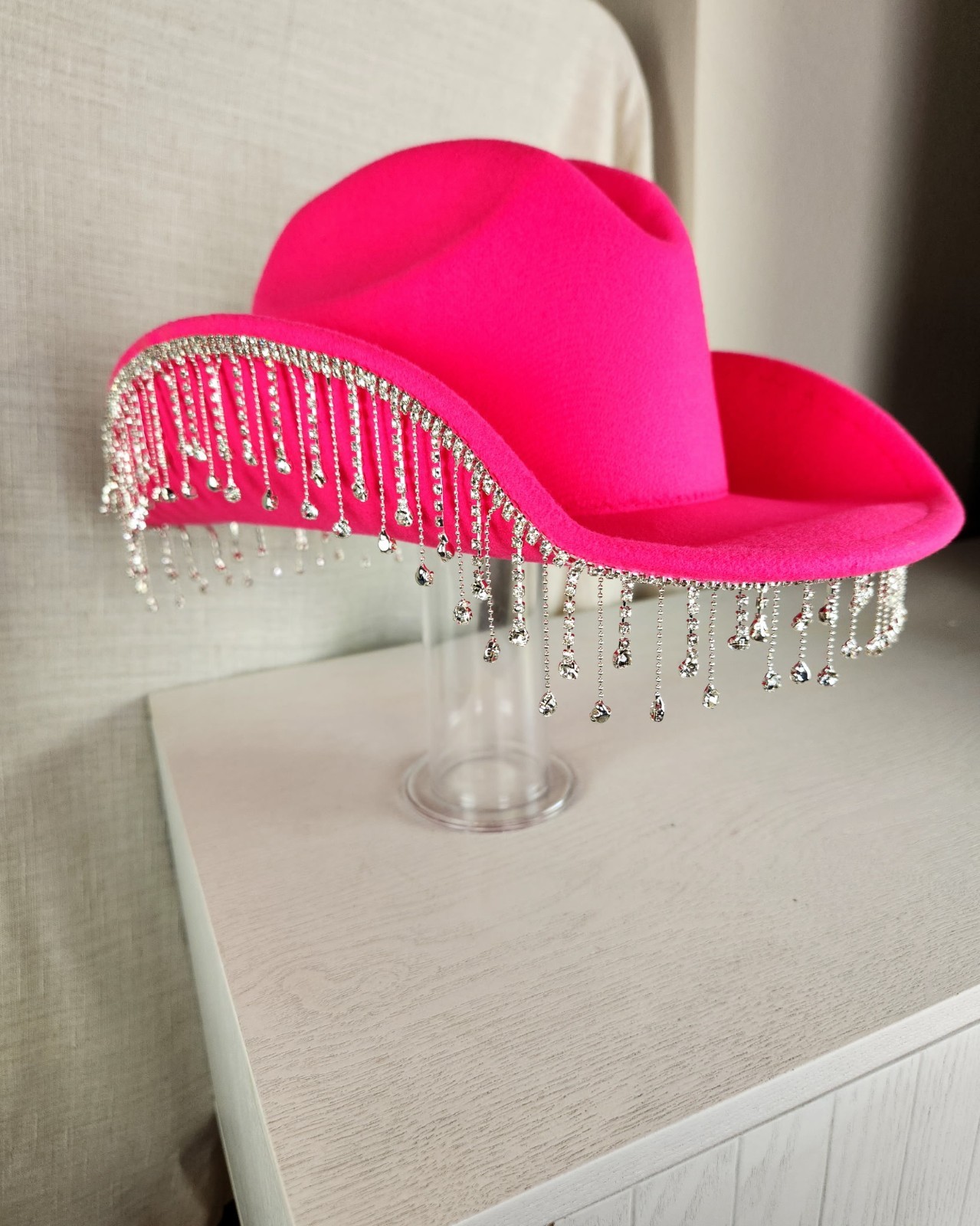 Hot Pink Cowgirl Rhinestone Hat 56CM/22INCH Felt Fabric Unbranded Cowgirl Hat