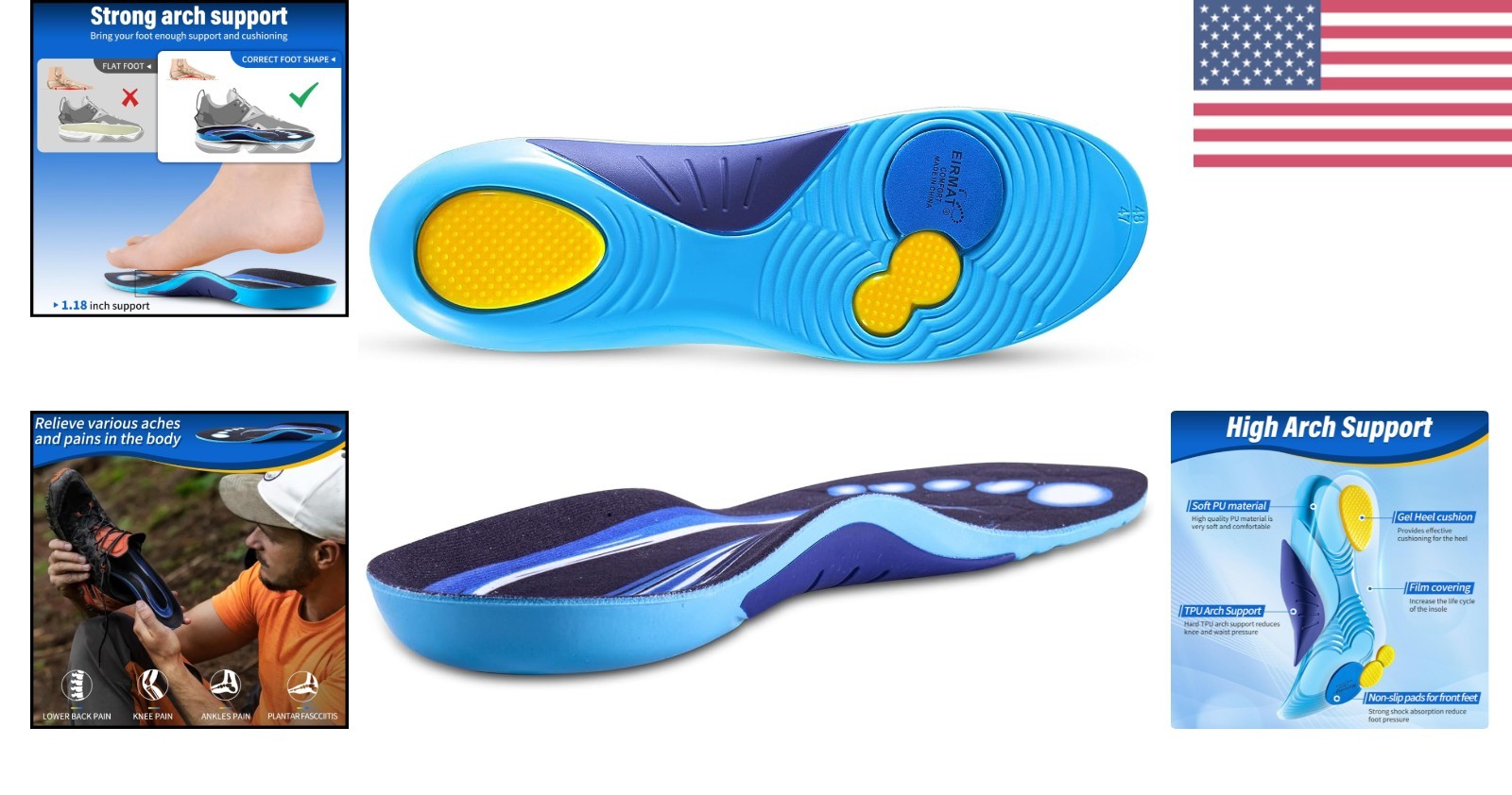 Orthotic Inserts for Foot Pain Relief – Anti-Slip High Arch Arch Support Insoles