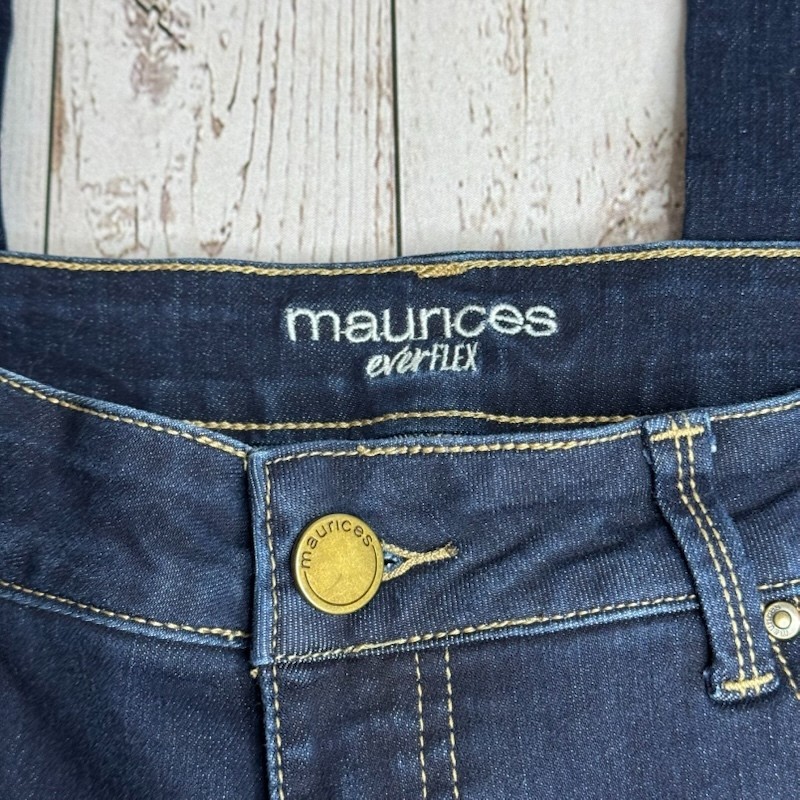Maurices Everflex High Rise Jeans Womens 12 Reg Tapered Blue Faded Dark Wash