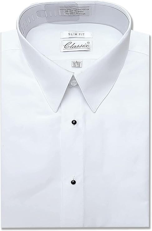 Microfiber Slim fit Tuxedo Shirt “Laydown Collar”, Non pleat, White&Black