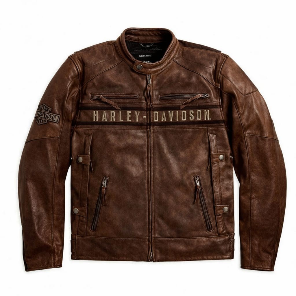 Mens Retro H-D Harley Vintage Motorcycle Leather Jacket, Cafe Racer Leather Coat