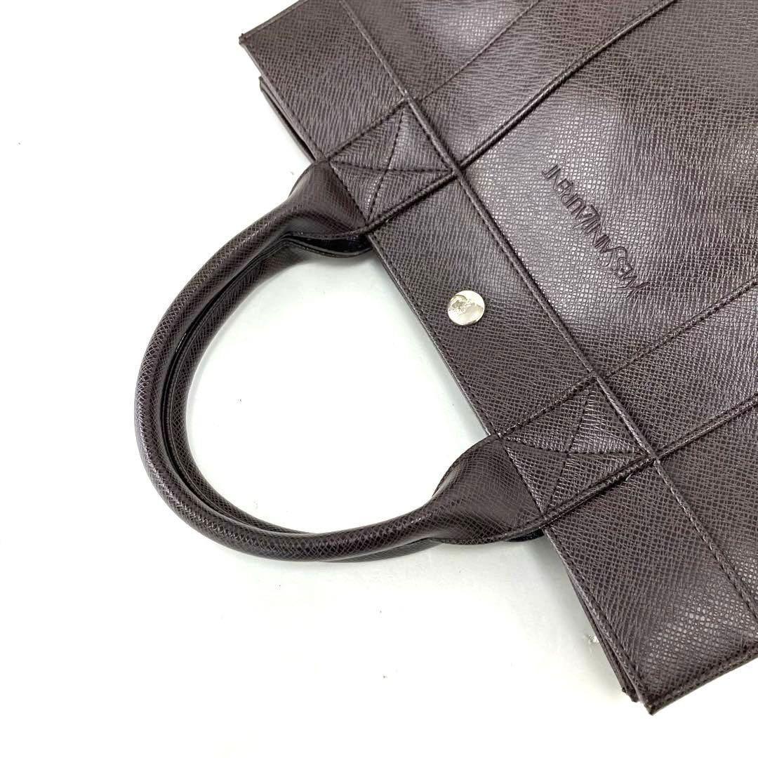 Yves Saint Laurent Brown Leather Tote Bag Unisex Logo Silver Hardware Auth